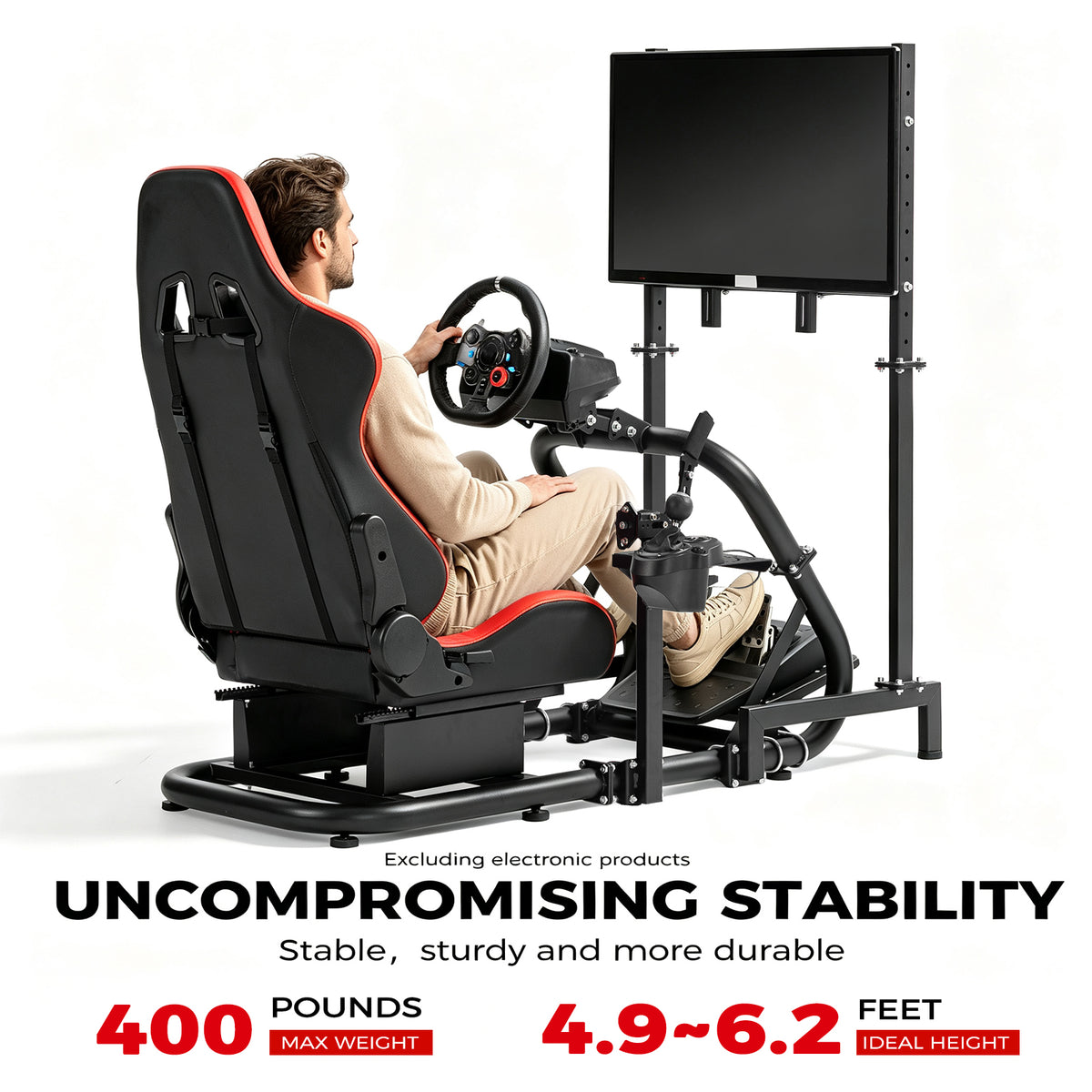 Minneer Immersive Racing Simulator Cockpit with Red Seat and TV Stand, Upgrade&Adjustable, Fit for Logitech/Fanatec/Thrustmaster G29 T248 T300, Steering Wheel Stand Not Included Wheel,Pedal & Handbrake