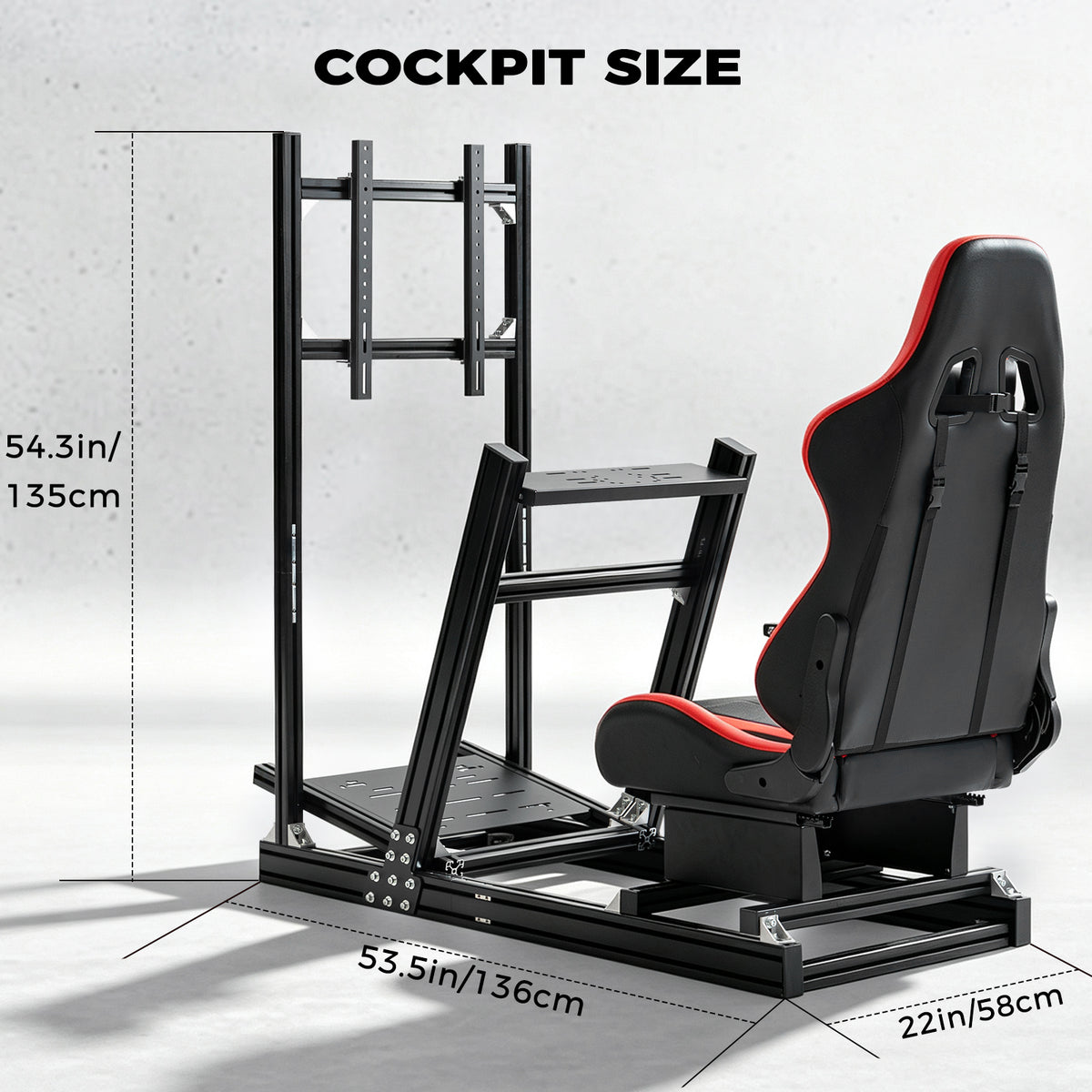 Minneer 4080 Aluminum Profile Racing Simulator Cockpit with Red Seat and Monitor Stand, Fully Adjustability, Fit for Logitech, Thrustmaster, Fanatec G29 G920 T248, Not Include Steering Wheel,Pedals,Handbrake,Monitor
