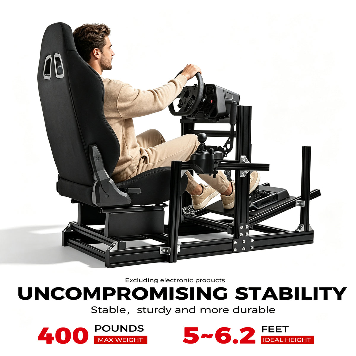 Minneer 4080 Aluminum  Profile Racing Sim Cockpit with Black Seat, Ultra Strength & Rigidity, Fit for Logitech,Thrustmaster, Fanatec G29 G923 T248,  Not Include Steering Wheel,Pedals,Handbrake
