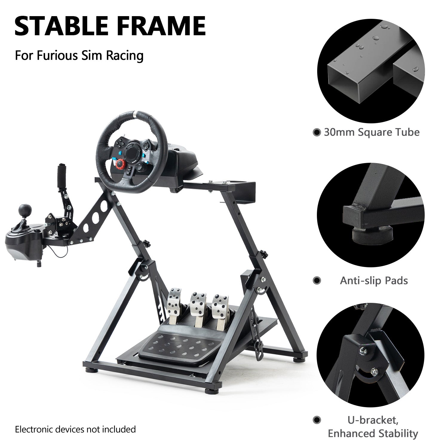 Minneer Foldable Racing Simulator Stand Fits for Logitech/Thrustmaster/Fanatec/Moza/PXN G29 G920 G923 R5 T248 T300 Adjustable Driving Steering Wheel Stand, Not Included Wheel Pedal