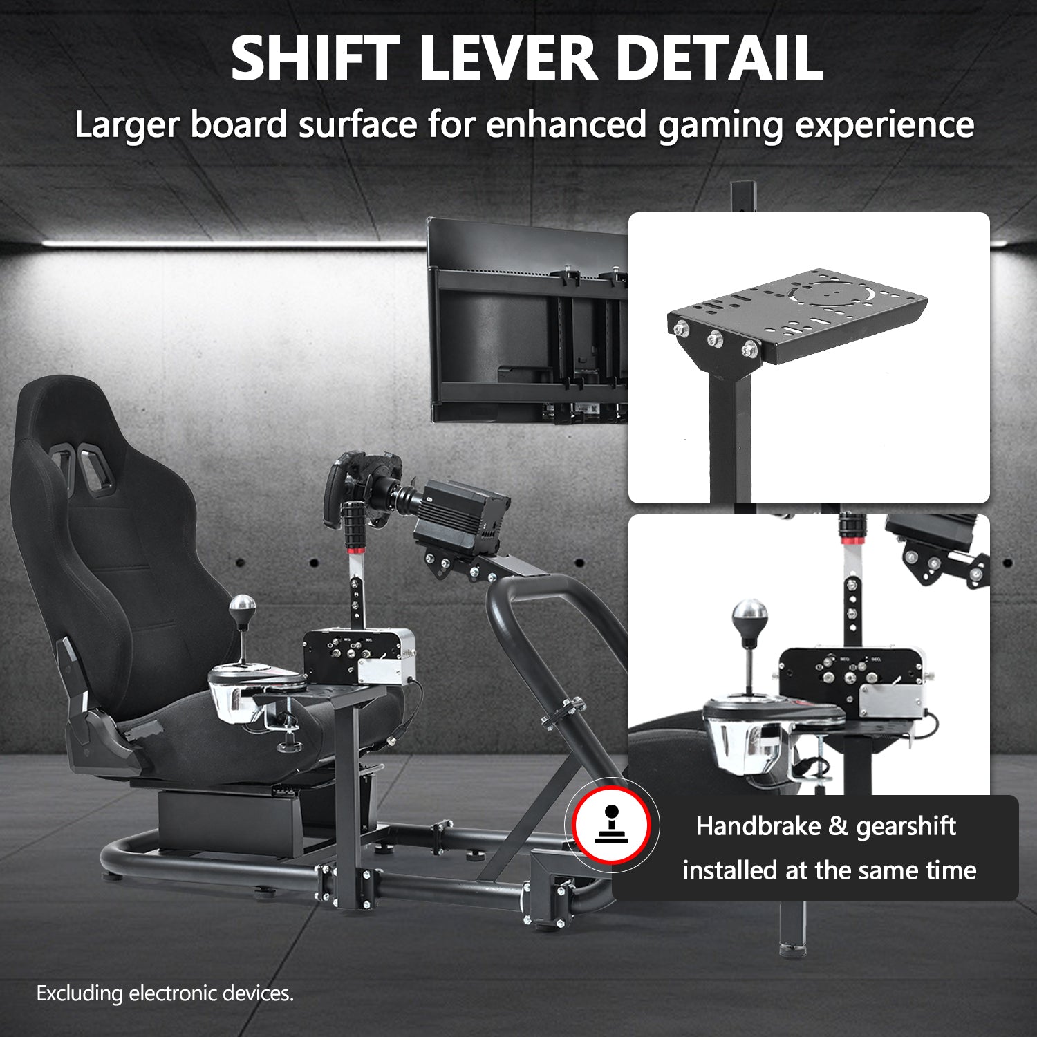 Minneer  Racing Simulator Cockpit with triple monitor stand and black seat Compatible with Logitech/Thrustmaster/Fanatec G29 G920 G923 T300RS CSL-DD, excludes steering wheel, pedals, monitor and gear shifter