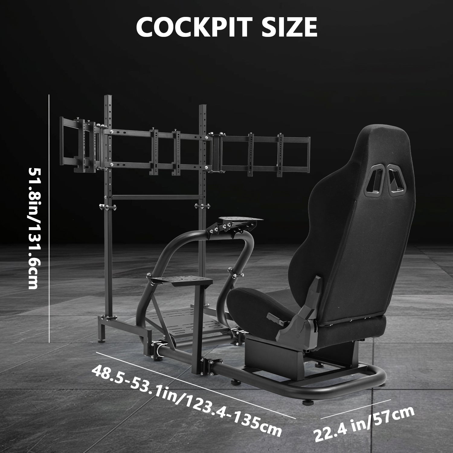 Minneer  Racing Simulator Cockpit with triple monitor stand and black seat Compatible with Logitech/Thrustmaster/Fanatec G29 G920 G923 T300RS CSL-DD, excludes steering wheel, pedals, monitor and gear shifter