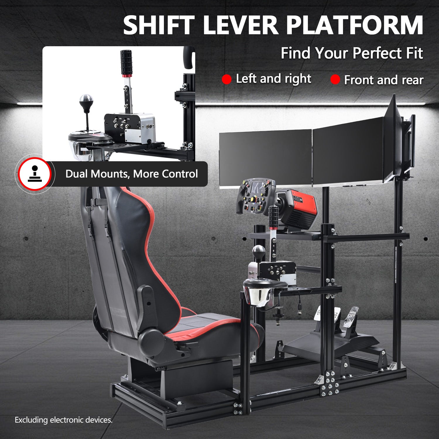 Minneer 3060 Aluminum Profiles Racing Simulator Cockpit with Red Seat and Triple Monitor Stand , Fully Adjustable, Fit for Logitech G29 G923, Steering Wheel, Pedals, and Hand Brake Not Included