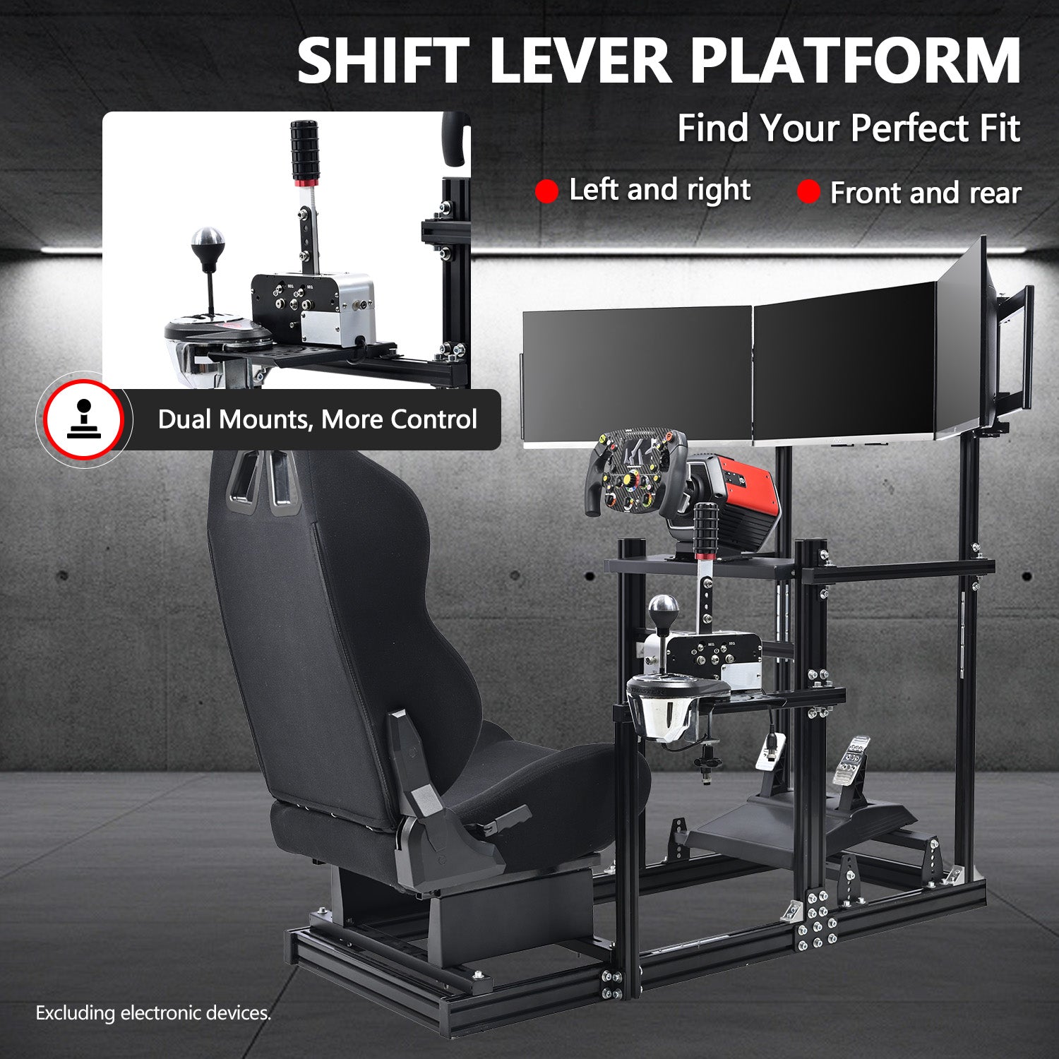 Minneer 3060 Aluminum Profiles Racing Simulator Cockpit with Black Seat and Triple Monitor Stand , Fully Adjustable, Fit for Logitech G29 G923, Steering Wheel, Pedals, and Hand Brake Not Included