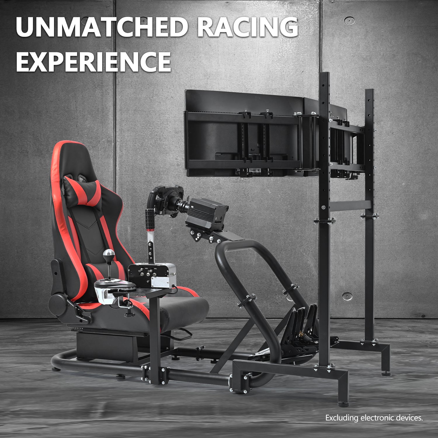 Minneer Racing Simulator Cockpit with Triple Monitor Stand and Red Seat Fit for Logitech/Thrustmaster/Fanatec T500RS TX G29 G920 G923 CSL-DD,  Excludes steering wheel, pedals, monitor and gear shifter