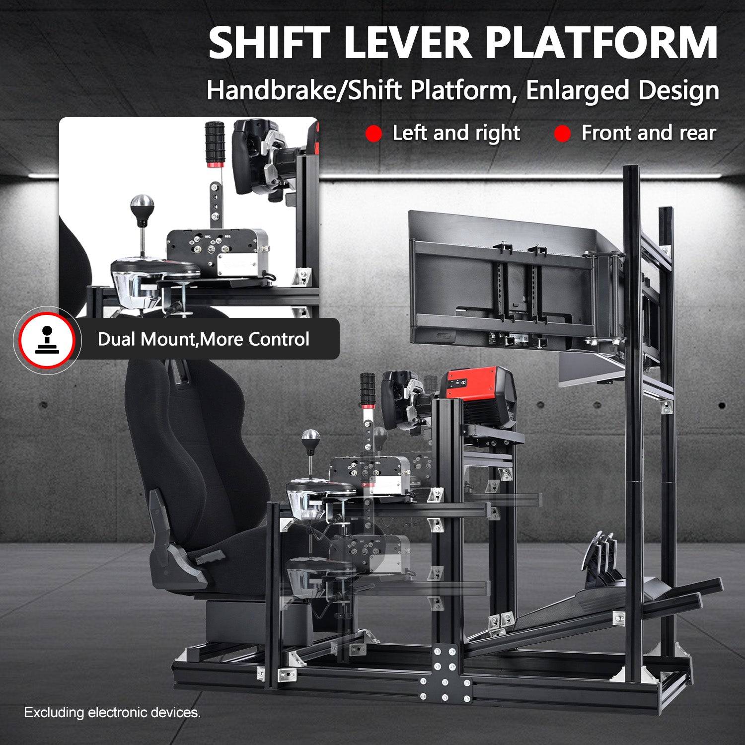 Minnee 4080 Aluminum Racing Simulator Cockpit with Black Seat and Triple Monitor stand, Fully Adjustability, Fit for Logitech, Thrustmaster, Fanatec G29 G920 T300, Not Include Steering Wheel,Pedals,Handbrake,Monitor