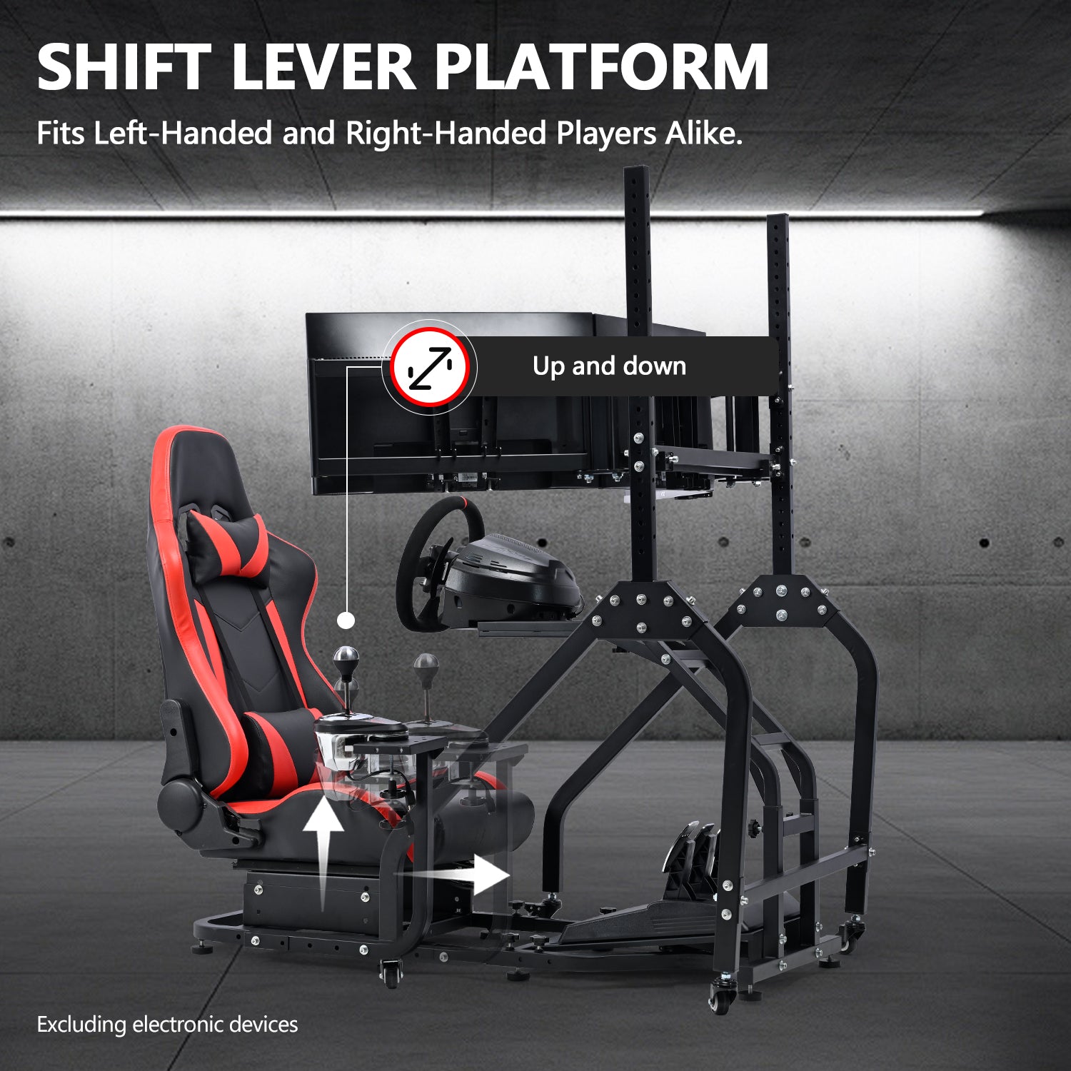 Minneer Steering Wheel Stand Racing Cockpit with Red Seat Triple Monitor stand ,Unobstructed Design for Both Legs,Fit for Logitech/Thrustmaster G29,G920,G923,G25&T300RS,T80,T150 Adjustable, No Steering Wheel, Handbra