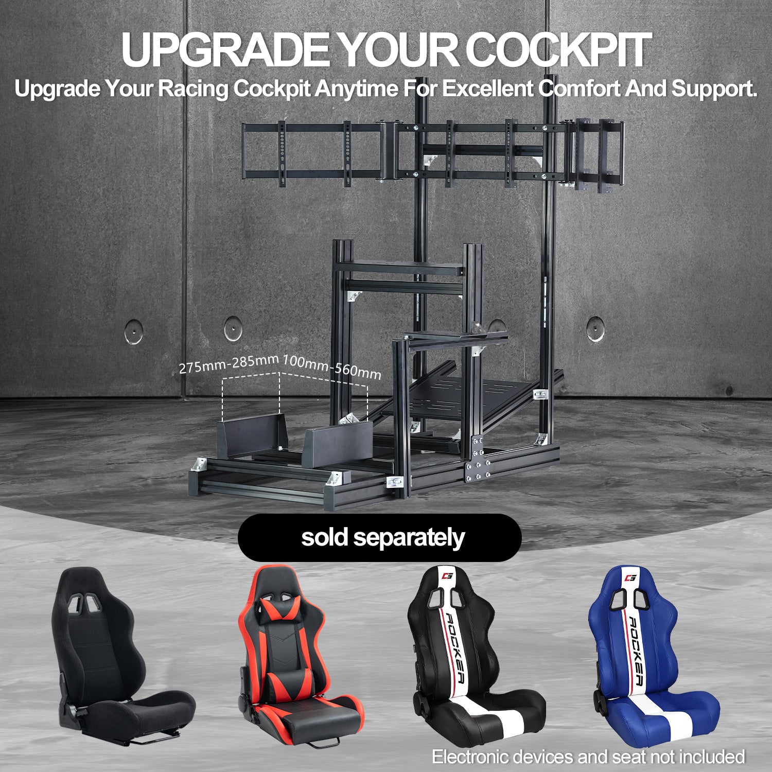 Minneer 4080 Aluminum Profile Racing Simulator Cockpit with  Triple Monitor Mount, Unlimited Adjustment, Fit for Thrustmaster, Fanatec, Moza, Logitech G29 GPro, Not Include Steering Wheel,Pedals,Handbrake