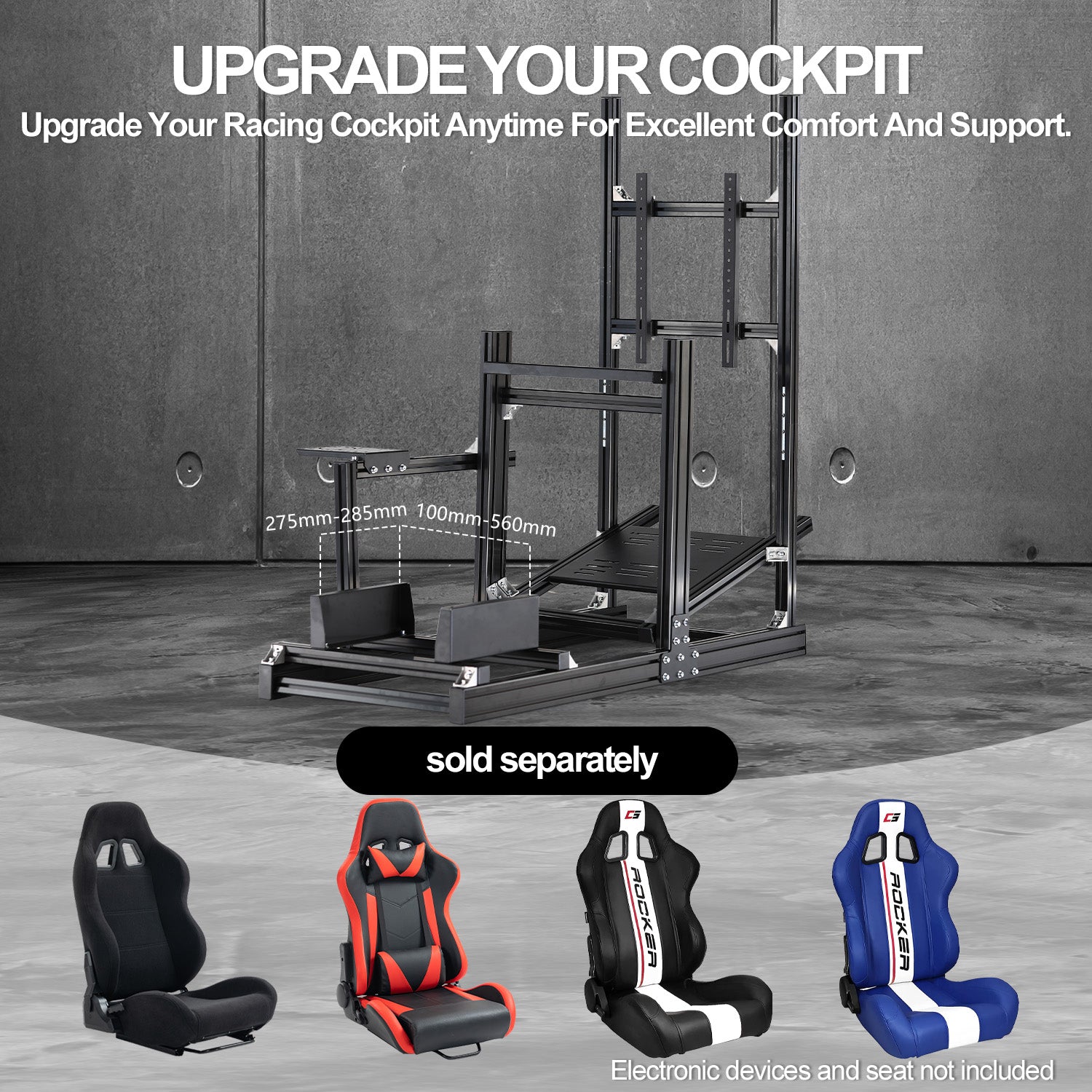 Minneer 4080 Aluminum Profile Racing Simulator Cockpit with Monitor Mount, Unlimited Adjustment, Fit for Thrustmaster, Fanatec, Moza, Logitech G29 GPro, Not Include Steering Wheel,Pedals,Handbrake