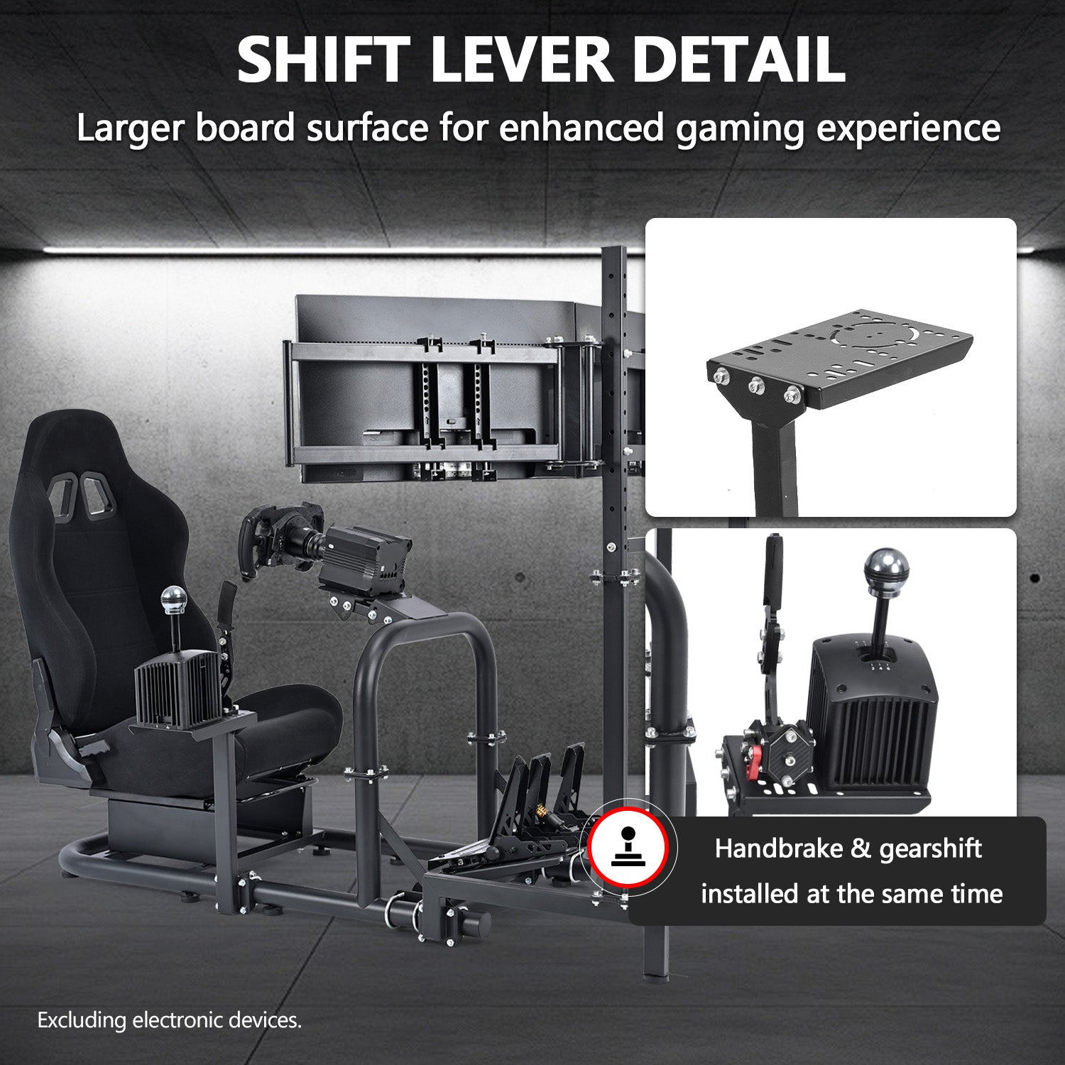 Minneer Racing Sim Cockpit with Triple Monitor Stand and Black Seat, Wide Compatibility, Fit for Logitech,Thrustmaster, Fanatec G29 G923 T248,  Not Include Steering Wheel,Pedals,Handbrake