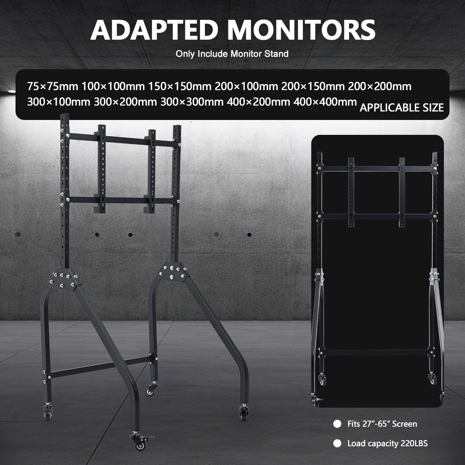 Minneer Single Monitor Stand with Brake Casters - Premium Adjustable Mount for Racing Simulator Cockpit Full Motion Adjustability for 27 to 65 inch Monitors Immersive Viewing Experience [video game]