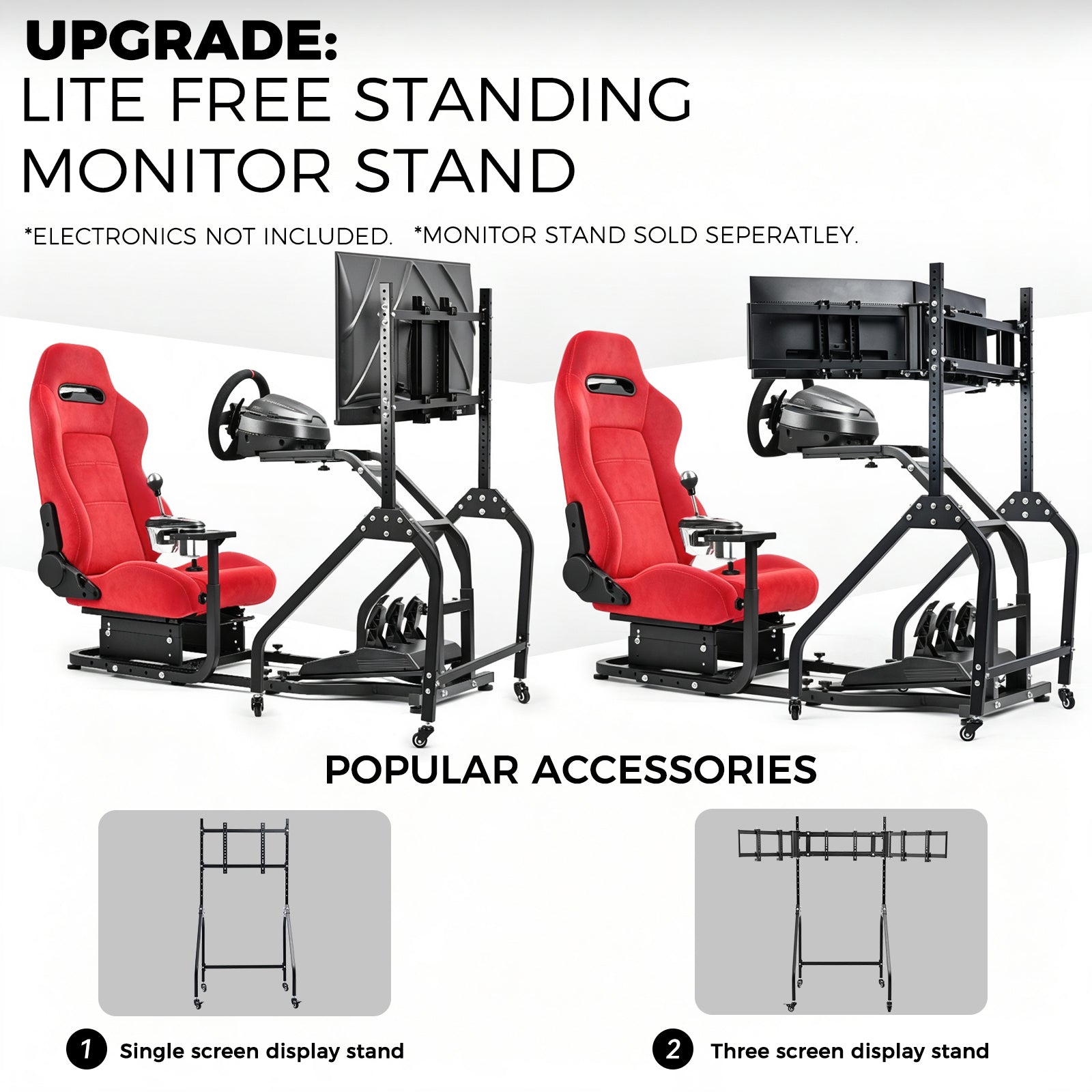 Minneer Driving Sim Cockpit with  Red Suede Seat  Unobstructed Design for Both Legs Fit for Logitech/Thrustmaster G29,G920,G923,G25&T300RS,T80,T150 Adjustable No Steering Wheel, Handbrake, Pedals