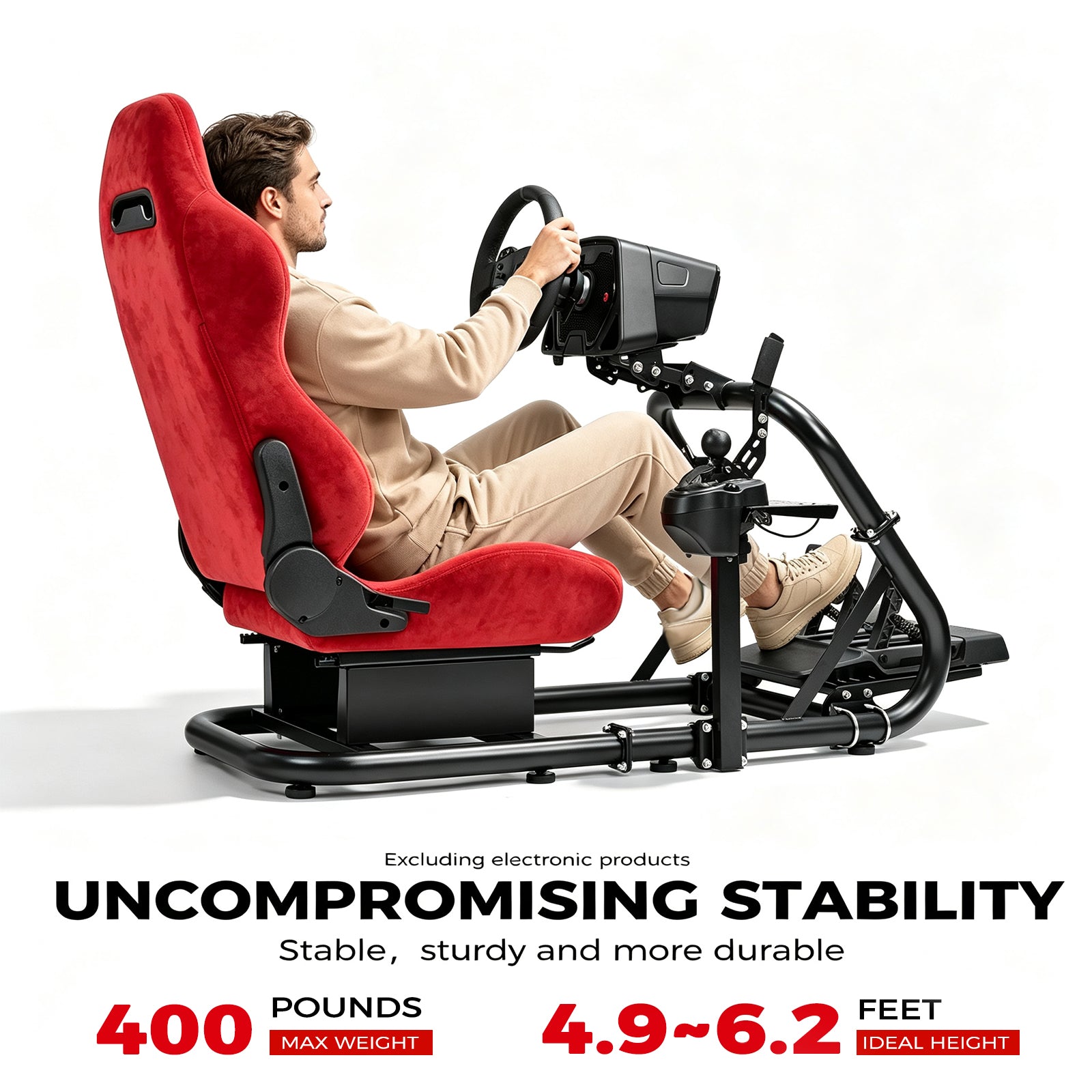 Minneer Racing Steering Wheel Stand with Red Suede Seat Fit for Logitech G29 G920, for Thrustmaster T248, for Fanatec,Gaming Simulator Cockpit, Wheel Pedal Handbrake Not Included