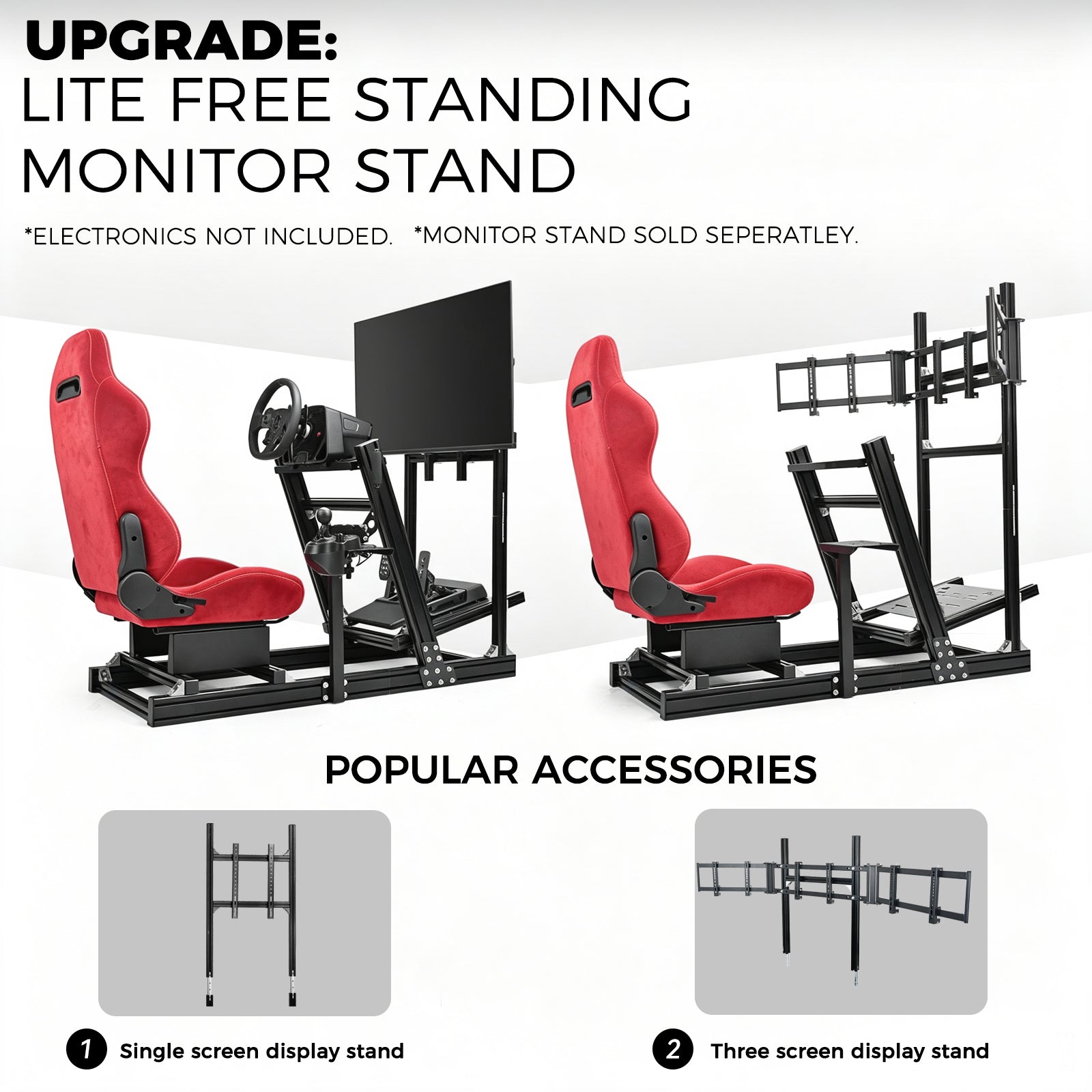 Minneer Racing Simulator Stand With Red Suede Seat, Cockpit Made Of 8040 Aluminum Profiles, Compatible With Fanatec, Moza, Logitech, And Thrustmaster Direct-Drive Steering Wheels; Does Not Include Steering Wheel, Pedals, Or Handbrake.