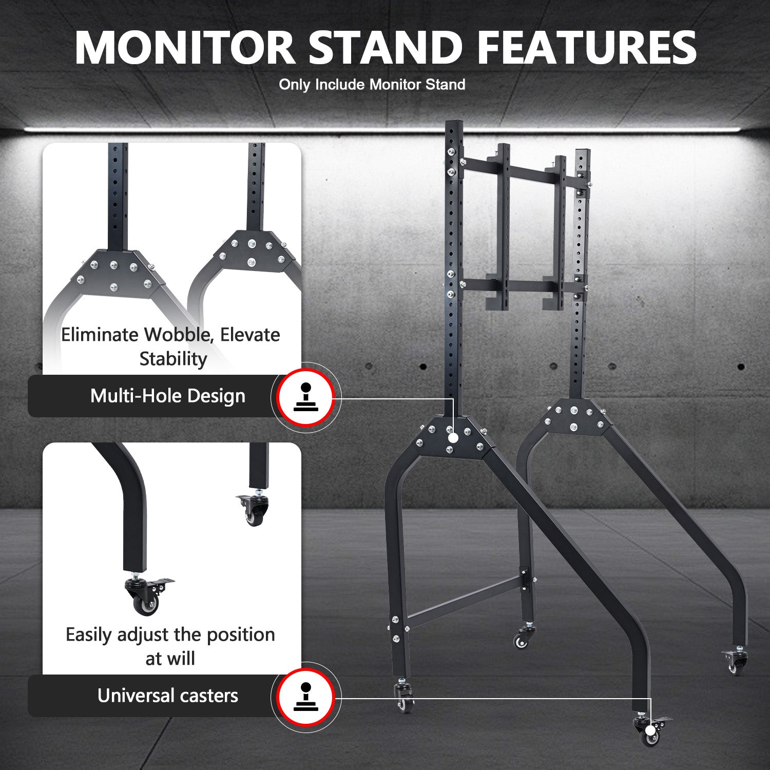 Minneer Single Monitor Stand with Brake Casters - Premium Adjustable Mount for Racing Simulator Cockpit Full Motion Adjustability for 27 to 65 inch Monitors Immersive Viewing Experience [video game]