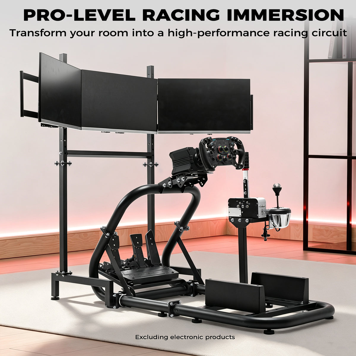Minneer Racing Simulator Cockpit with Triple Screen Mount for Logitech / Fanuc / Thrustmaster G27 G923 G920, 50 mm Large Round Tube Driving Simulator Mount without Steering Wheel / Shift / Pedals / TV