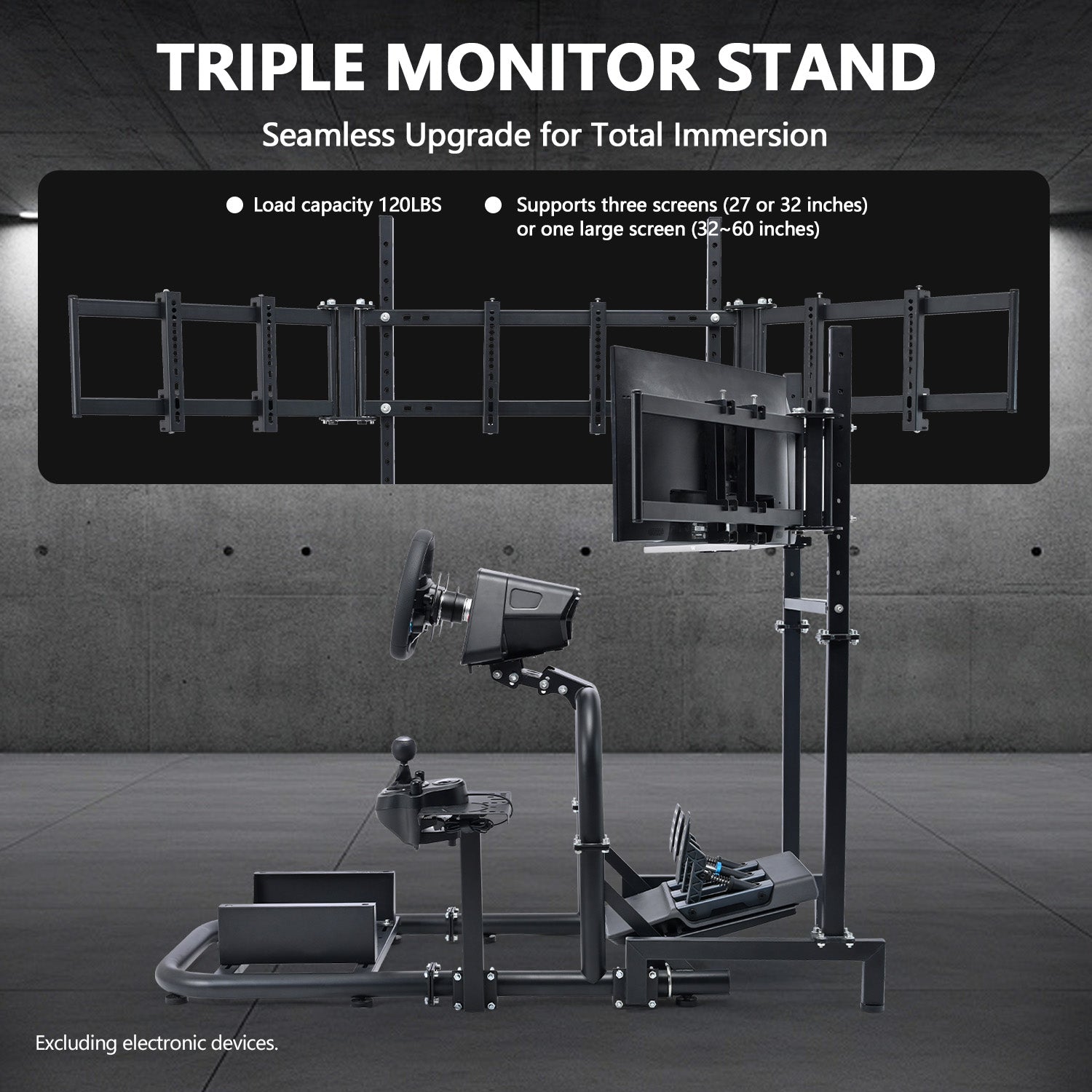 Minneer Driving Simulator Cockpit with Triple Monitor Mount ,Fully Adjustability, Fit for Logitech,Thrustmaster, Fanatec G29 G923 T248,  Not Include Steering Wheel,Pedals,Handbrake