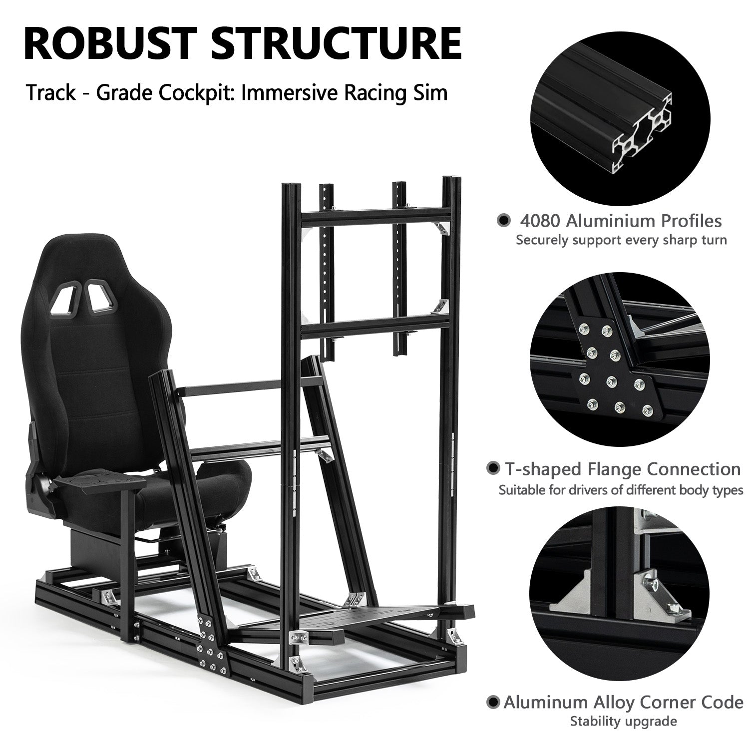 Minneer 4080 Aluminum Profile Racing Simulator Cockpit with Red Seat and Monitor Stand, Fully Adjustability, Fit  for Logitech G920 & G923, Xbox, Thrustmaster T300Rs, Sim Frame 8040, without Steering Wheel, Pedals, Handbrak and Monitor
