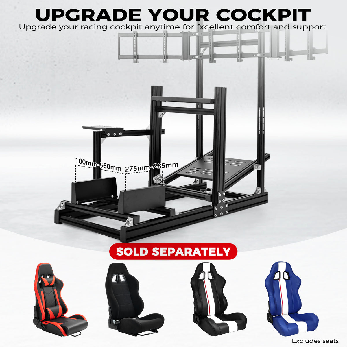 Minneer 4080 Aluminum Profile Racing Simulator Cockpit with  Triple Monitor Mount, Unlimited Adjustment, Fit for Thrustmaster, Fanatec, Moza, Logitech G29 GPro, Not Include Steering Wheel,Pedals,Handbrake