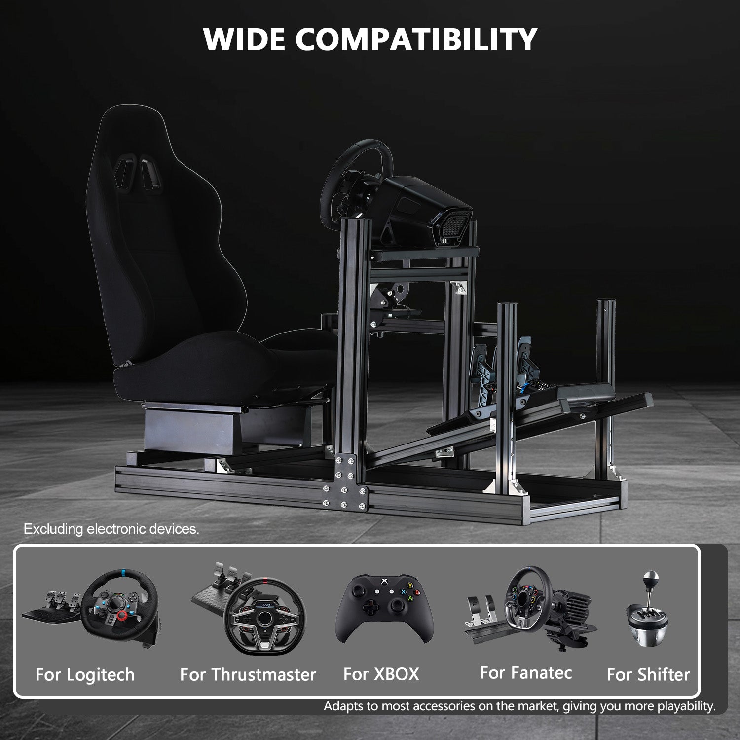 Minneer 4080 Aluminum  Profile Racing Sim Cockpit with Black Seat, Ultra Strength & Rigidity, Fit for Logitech,Thrustmaster, Fanatec G29 G923 T248,  Not Include Steering Wheel,Pedals,Handbrake