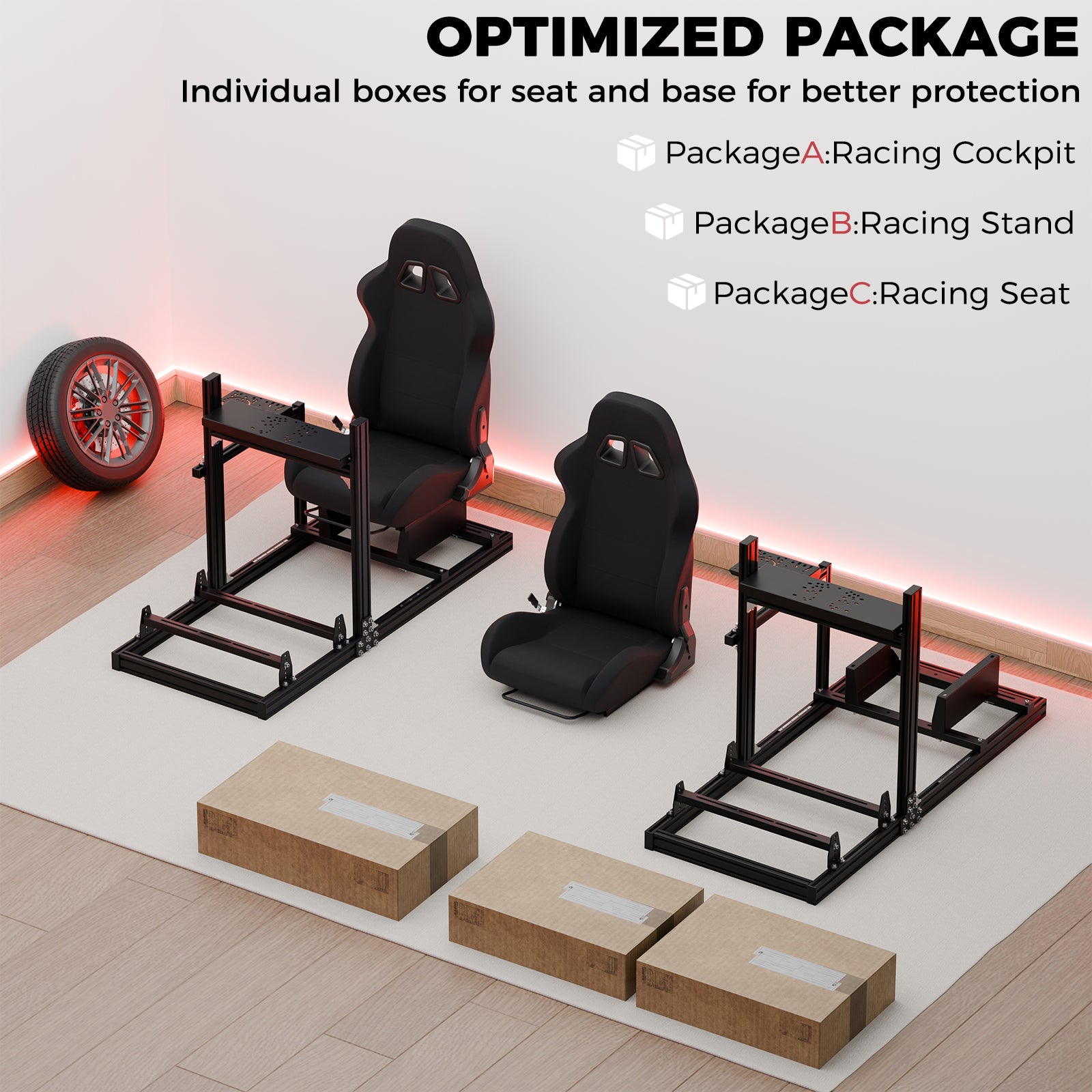 Minneer F1 3060 Aluminum  Profile Racing Sim Cockpit with Black Seat, Ultra Strength & Rigidity, Fit for Logitech G29 G923, Sim frame 3060, Not Include Steering Wheel,Pedals,Handbrake