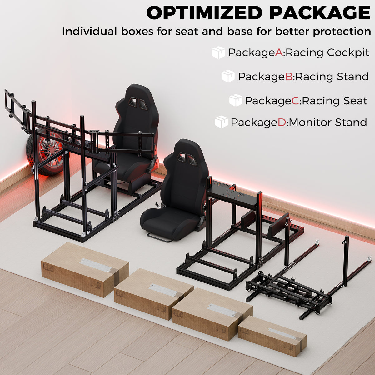 Minneer 3060 Aluminum Profiles Racing Simulator Cockpit with Black Seat and Triple Monitor Stand , Fully Adjustable, Fit for Logitech G29 G923, Steering Wheel, Pedals, and Hand Brake Not Included