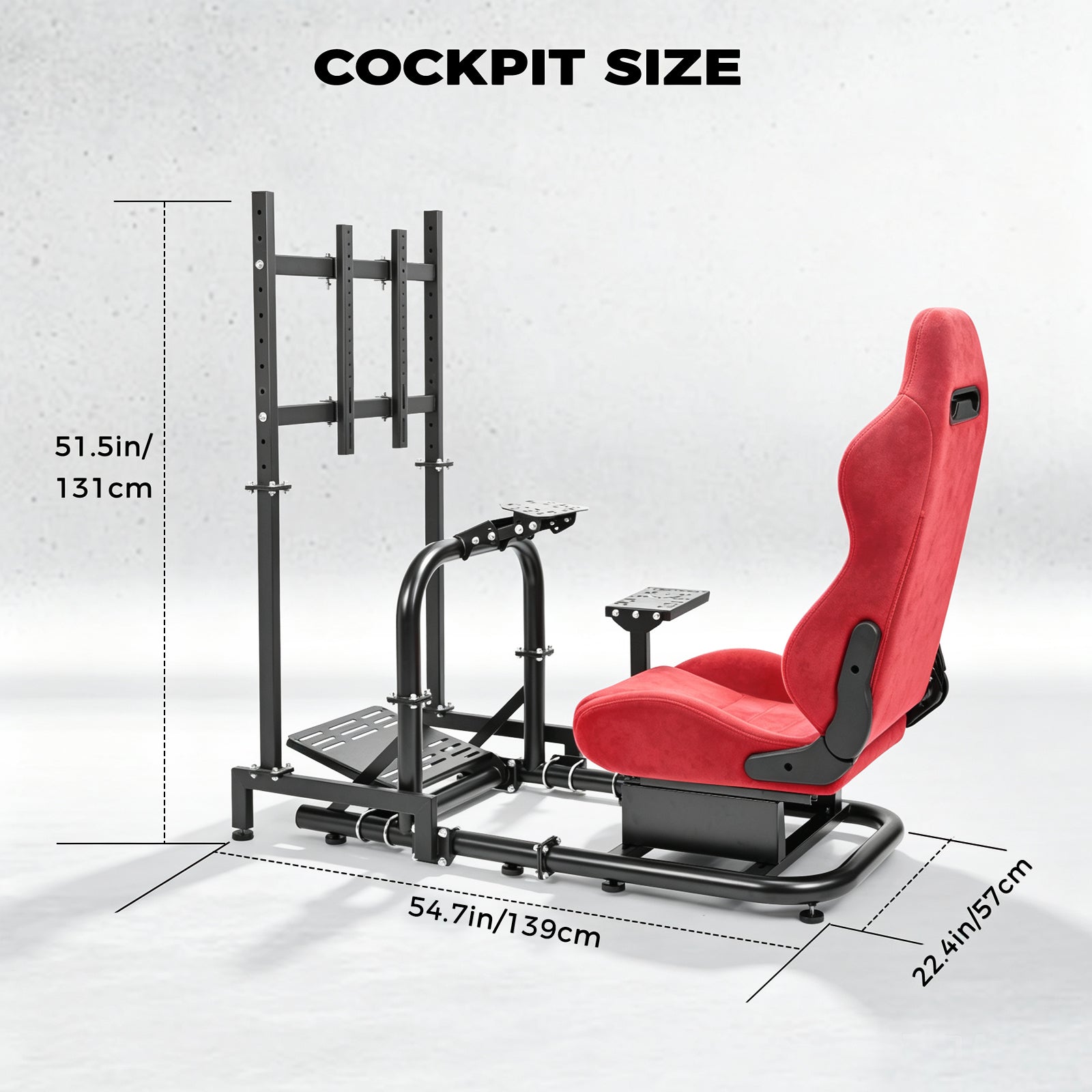 Minneer Stable Racing Simulator Cockpit with Red Suede Seat and Monitor Stand, Fit for Logitech G29 G920, for Thrustmaster T248 T300, for Fanatec, Racing Wheel Stand, Wheel Pedal Handbrake Not Included