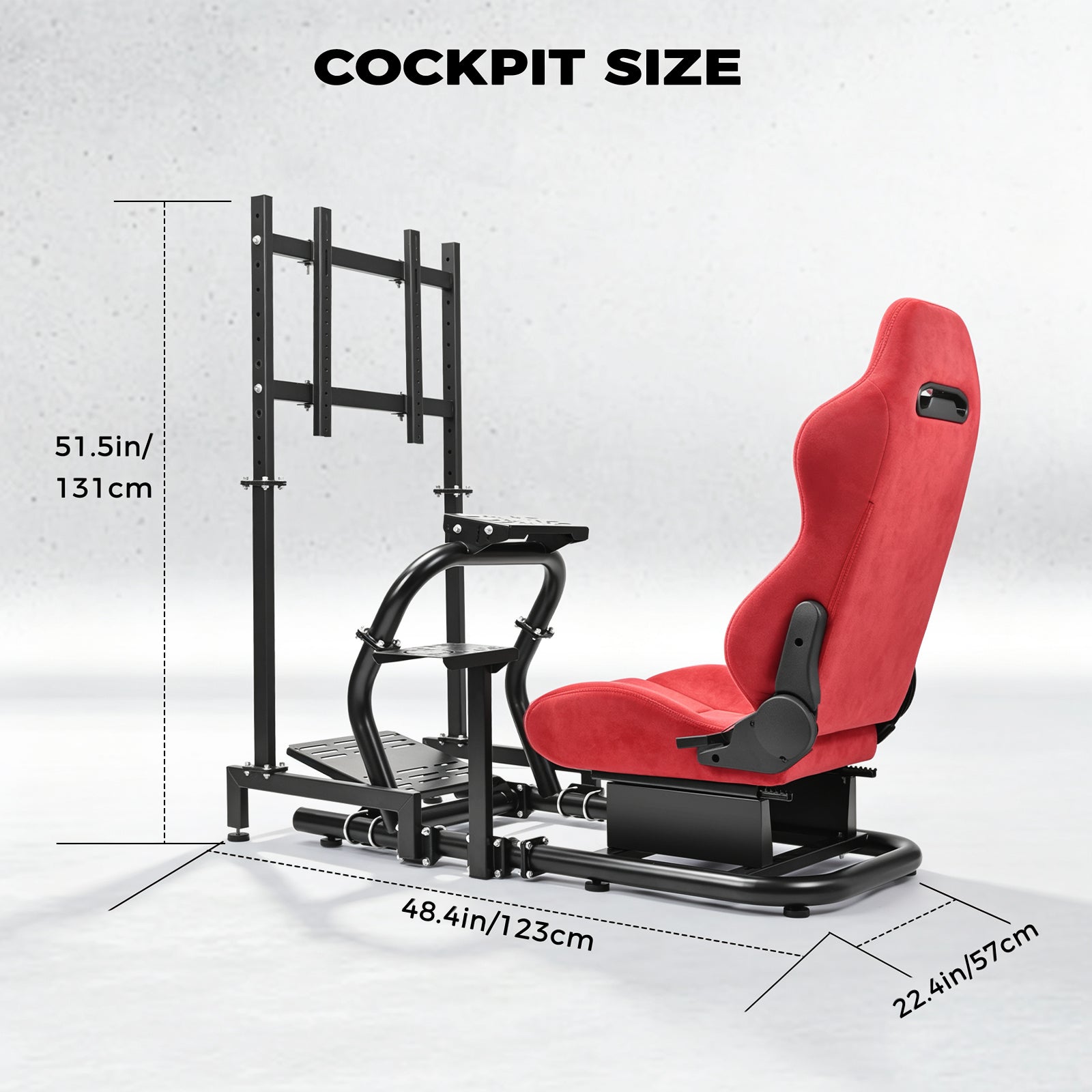 Minneer 50MM Adjustable Racing Cockpit with Red Suede Seat and Monitor Stand, Fit for Logitech G29 G920 G923, for Thrustmaster, for Fanatec, Adjustable Racing Wheel Stand, Gaming Race Cockpit Without Steering Wheel Pedal Shifter