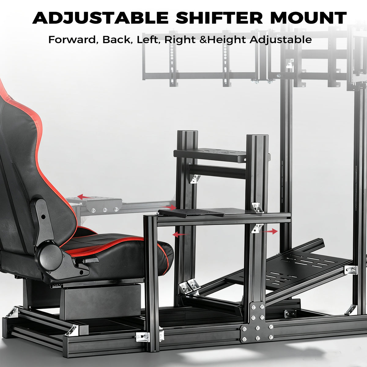 Minneer 4080 Aluminium Profile Racing Sim Cockpit with Red Seat and Triple Monitor Stand, Fully Adjustability, Fit for Logitech,Thrustmaster, Fanatec G29 G923 T248,  Not Include Steering Wheel,Pedals,Handbrake