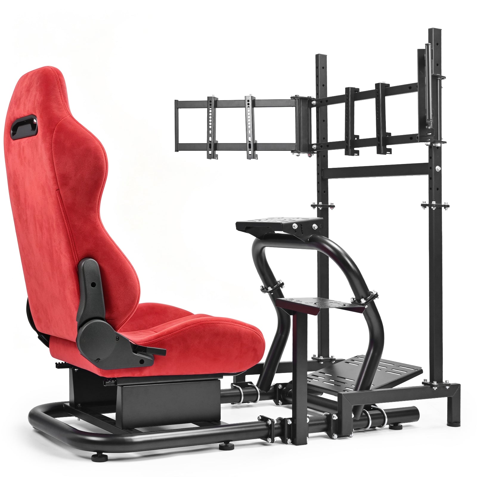 Minneer 50MM Adjustable Racing Cockpit with Red Suede Seat Triple Monitor stand Fit for Logitech G29 G920 G923, for Thrustmaster, for Fanatec Adjustable Racing Wheel Stand, Gaming Race Cockpit Without Steering Wheel Pedal Shifter
