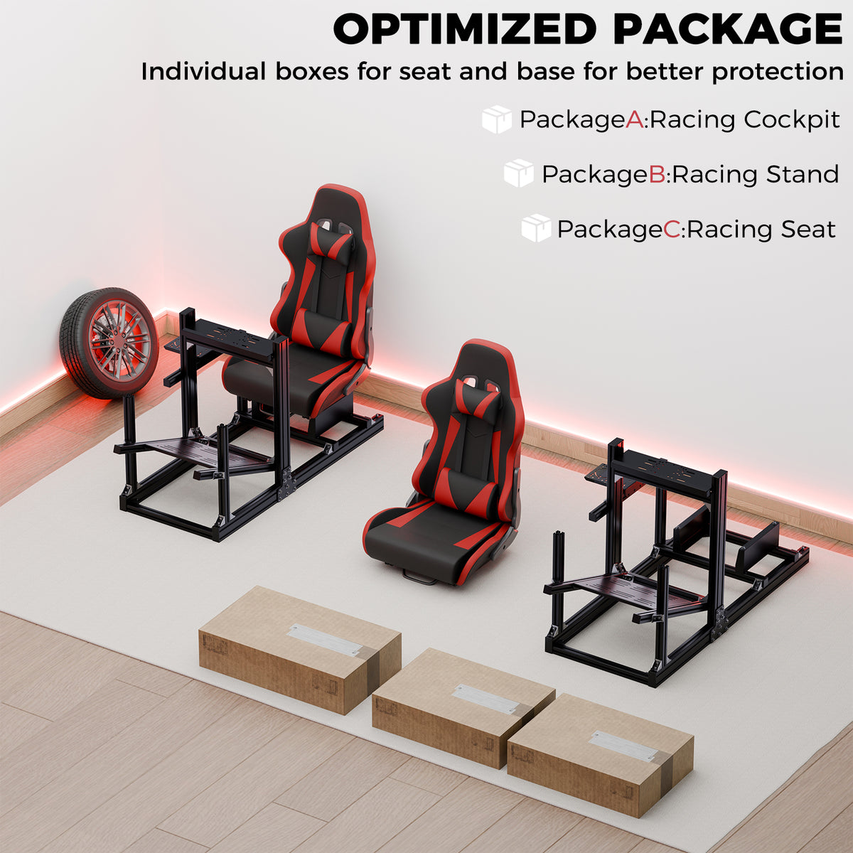 Minneer 4080 Aluminium Profile Racing Sim Cockpit with Red Seat, Fully Adjustability, Fit for Logitech,Thrustmaster, Fanatec G29 G923 T248,  Not Include Steering Wheel,Pedals,Handbrake