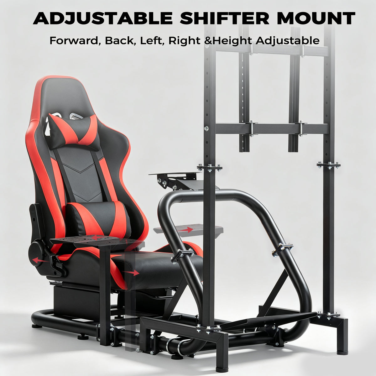 Minneer Immersive Racing Simulator Cockpit with Red Seat and TV Stand, Upgrade&Adjustable, Fit for Logitech/Fanatec/Thrustmaster G29 T248 T300, Steering Wheel Stand Not Included Wheel,Pedal & Handbrake
