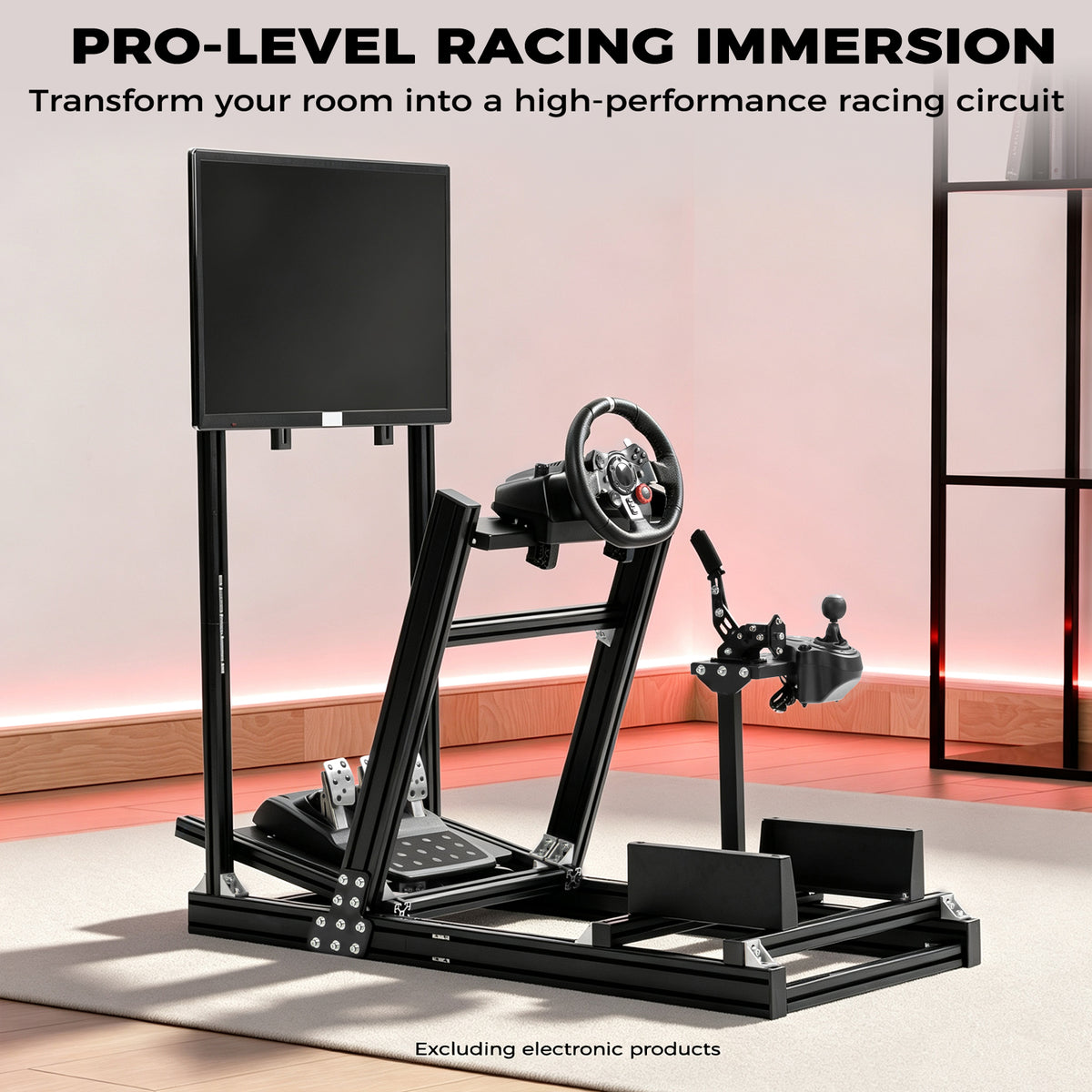 Minneer 4080 Aluminum Profile Racing Simulator Cockpit with Monitor Stand , Unlimited Adjustment, Fit for Thrustmaster, Fanatec, Moza, Logitech G29 GPro,  Sim Frame 8040，Not Include Steering,TV,Wheel,Pedals,Handbrake