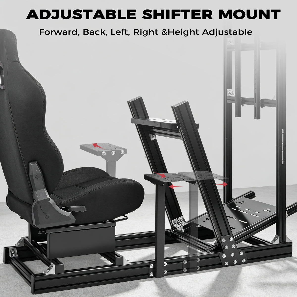 Minneer 4080 Aluminum Profile Racing Simulator Cockpit with Red Seat and Monitor Stand, Fully Adjustability, Fit  for Logitech G920 & G923, Xbox, Thrustmaster T300Rs, Sim Frame 8040, without Steering Wheel, Pedals, Handbrak and Monitor