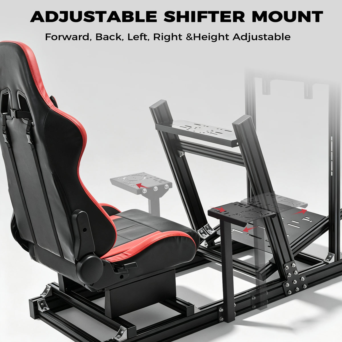 Minneer 4080 Aluminum Profile Racing Simulator Cockpit with Red Seat and Monitor Stand, Fully Adjustability, Fit for Logitech, Thrustmaster, Fanatec G29 G920 T248, Not Include Steering Wheel,Pedals,Handbrake,Monitor