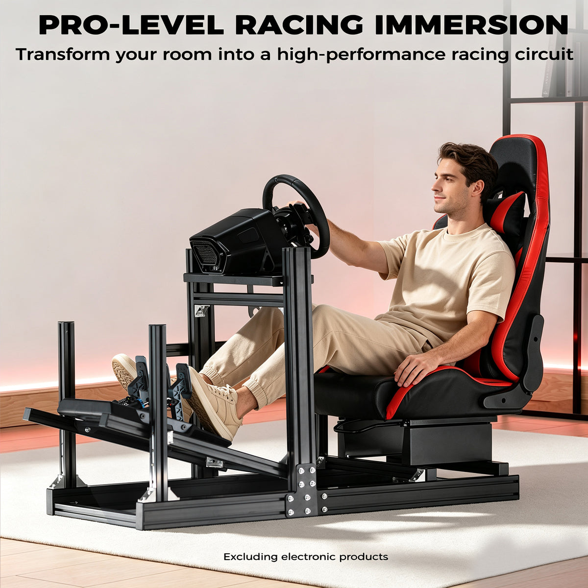 Minneer 4080 Aluminium Profile Racing Sim Cockpit with Red Seat, Fully Adjustability, Fit for Logitech,Thrustmaster, Fanatec G29 G923 T248,  Not Include Steering Wheel,Pedals,Handbrake
