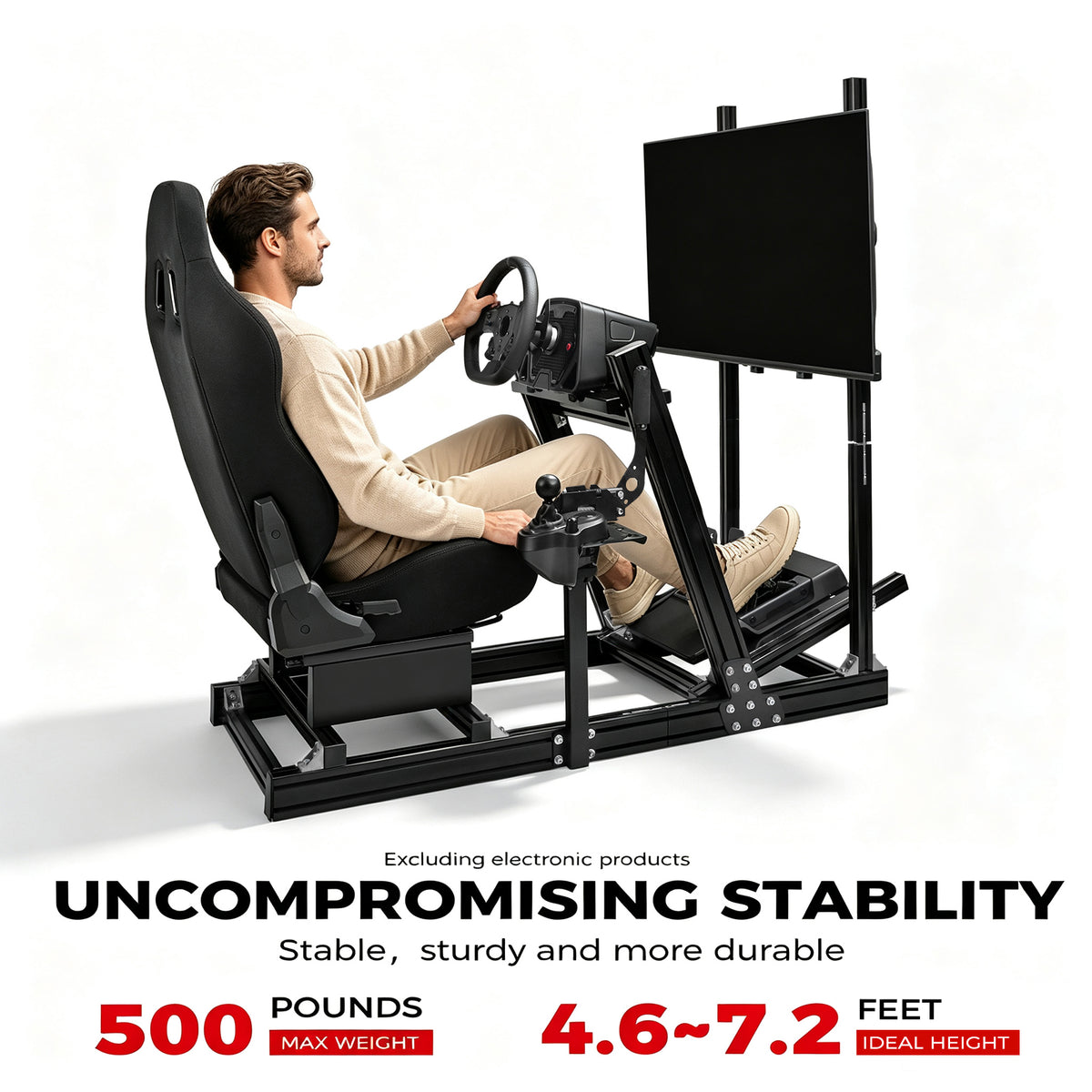 Minneer 4080 Aluminum Profile Racing Simulator Cockpit with Red Seat and Monitor Stand, Fully Adjustability, Fit  for Logitech G920 & G923, Xbox, Thrustmaster T300Rs, Sim Frame 8040, without Steering Wheel, Pedals, Handbrak and Monitor