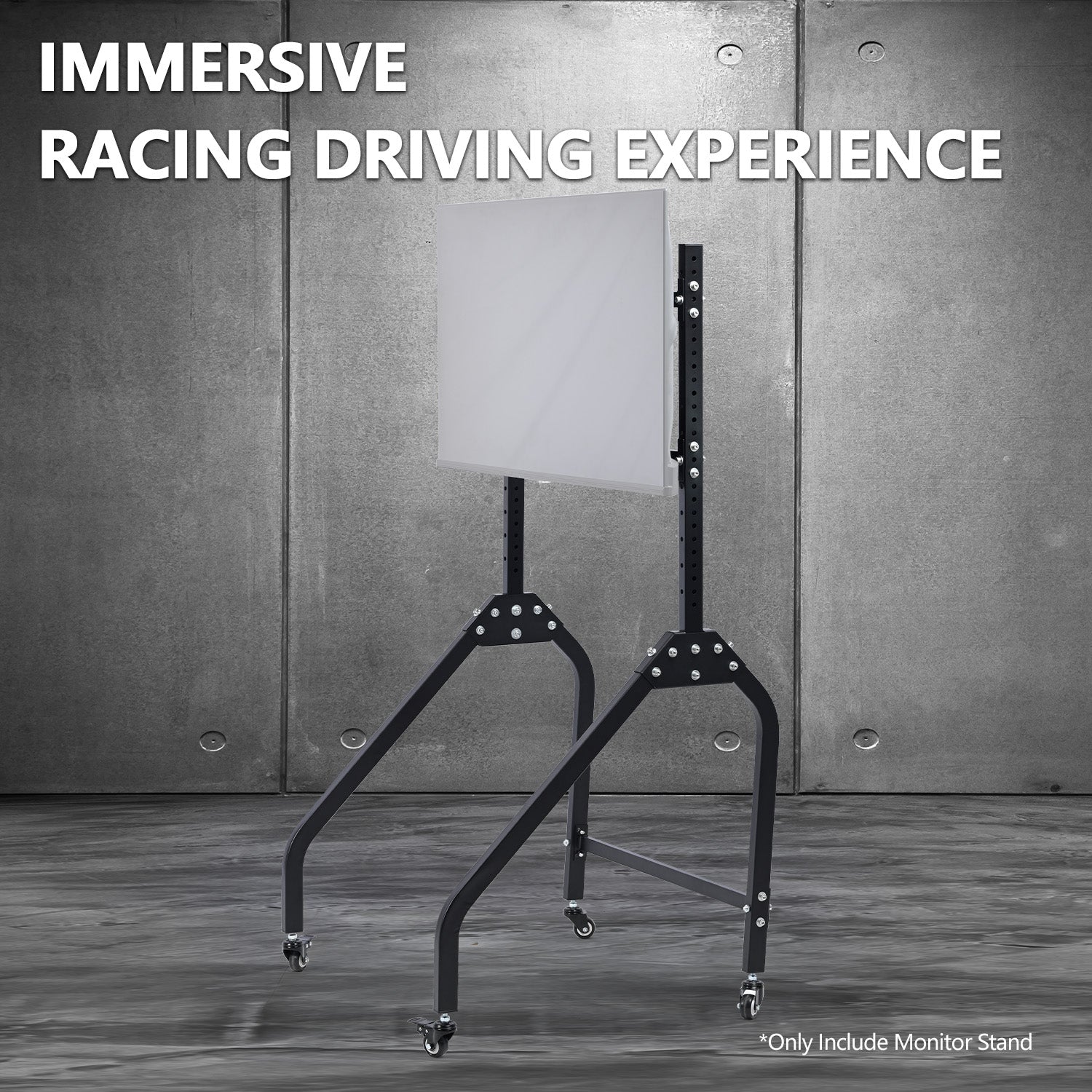 Minneer Single Monitor Stand with Brake Casters - Premium Adjustable Mount for Racing Simulator Cockpit Full Motion Adjustability for 27 to 65 inch Monitors Immersive Viewing Experience [video game]