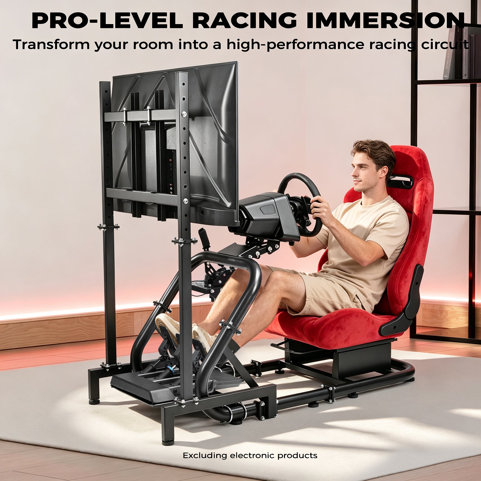 Minneer Racing Steering Wheel Stand with Red Suede Seat and Monitor Stand, Fit for Logitech G29 G920, for Thrustmaster T248, for Fanatec, Gaming Simulator Cockpit, Not Include Wheel, Pedal and Handbrake