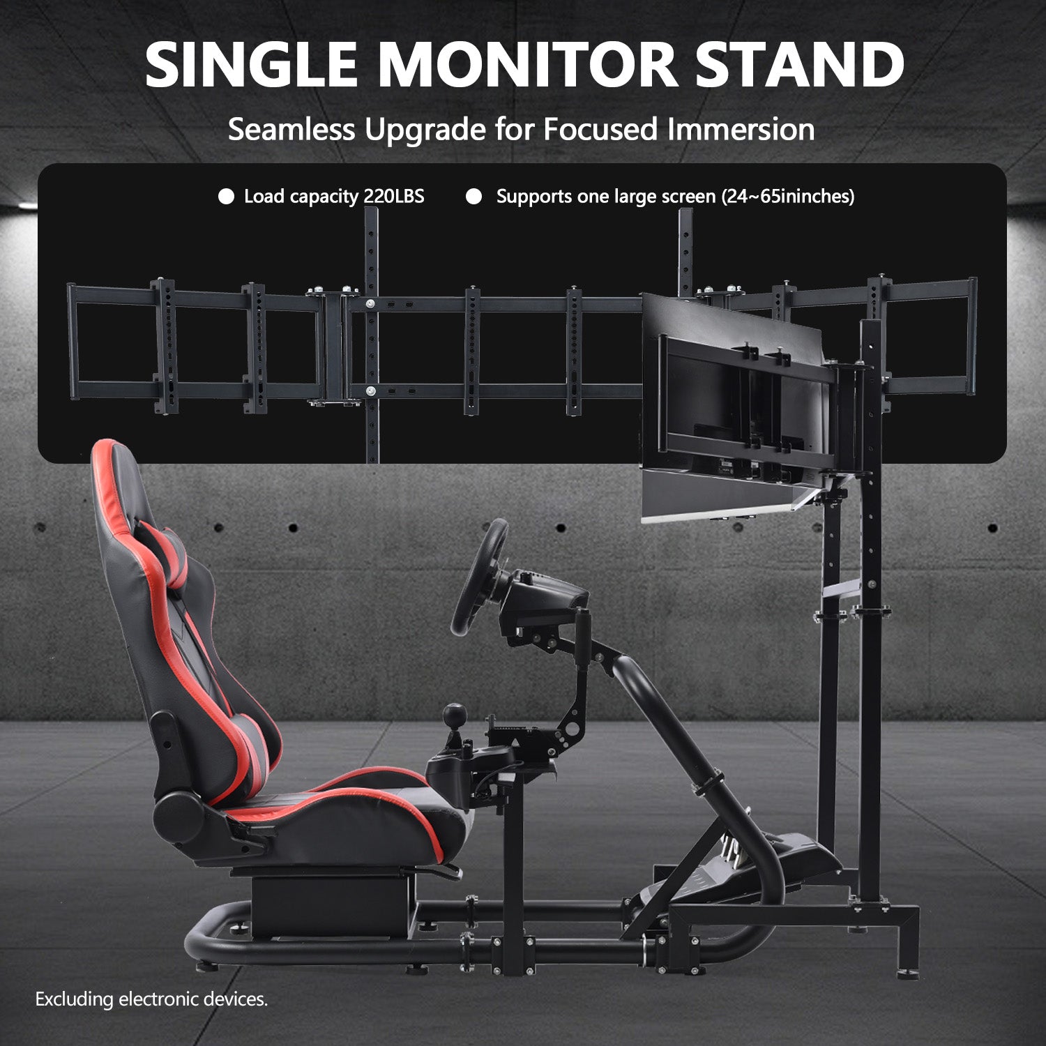 Minneer Racing Sim Cockpit with Red Seat and Triple Monitor Stand, Wide Compatibility, Fit for Logitech G29 G923, for Thrustmaster T248,  Not Include Steering Wheel,Pedals,Handbrake