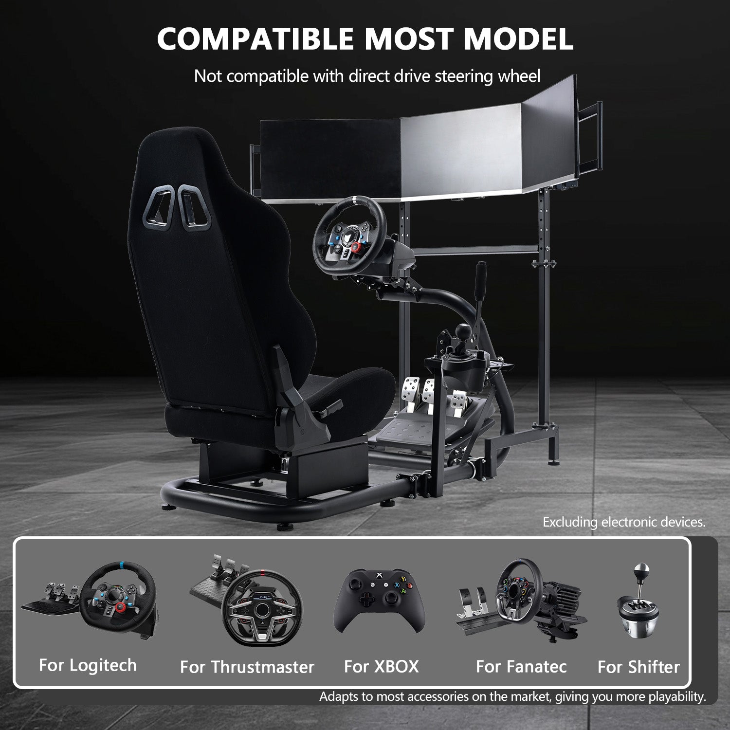 Minneer Racing Sim Cockpit with Red Black and Triple Monitor Stand, Wide Compatibility, Fit for Logitech G29 G923, for Thrustmaster T248,  Not Include Steering Wheel,Pedals,Handbrake