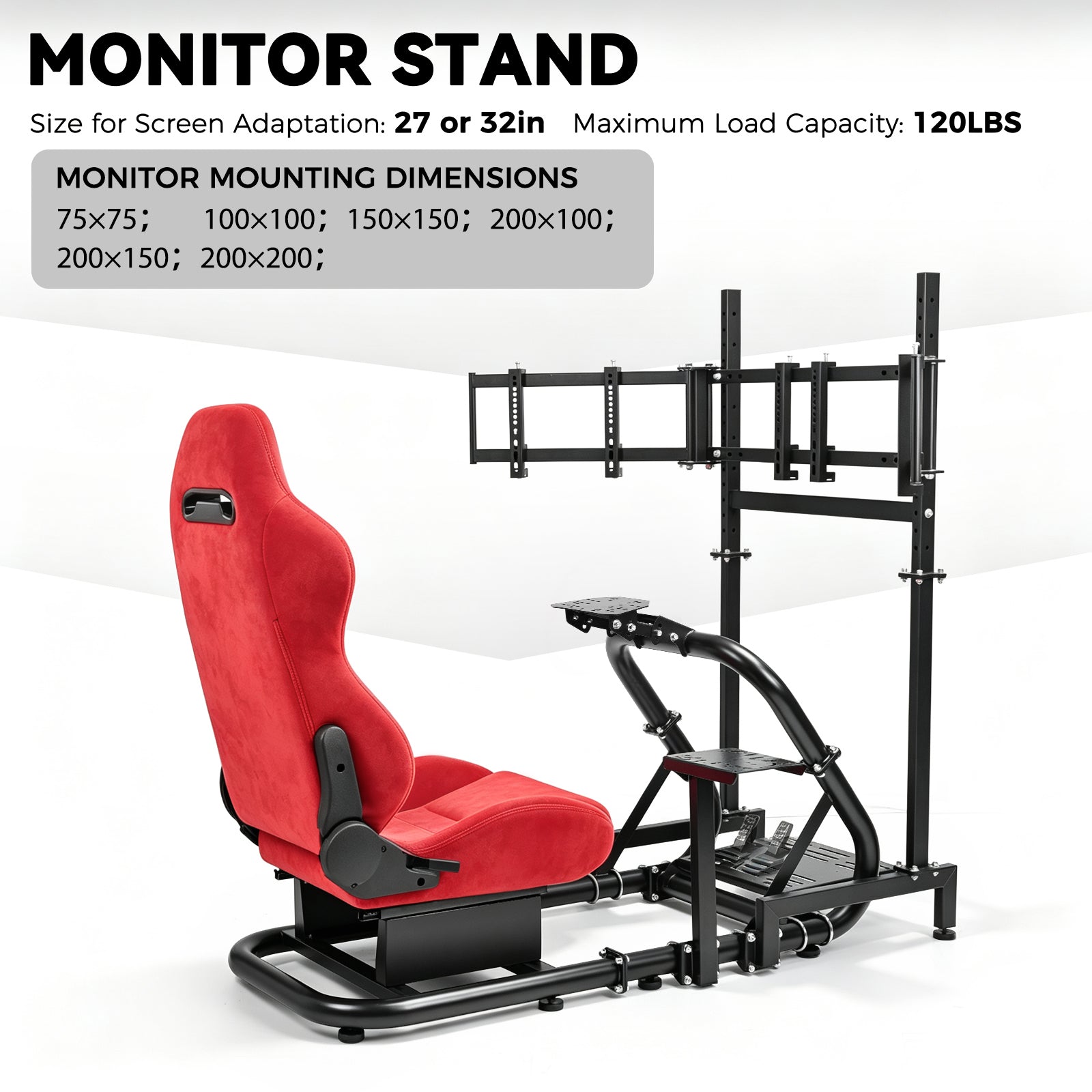 Minneer  Racing Simulator Cockpit with triple monitor stand and Suede seat Compatible with Logitech/Thrustmaster/Fanatec G29 G920 G923 T300RS CSL-DD, excludes steering wheel, pedals, monitor and gear shifter