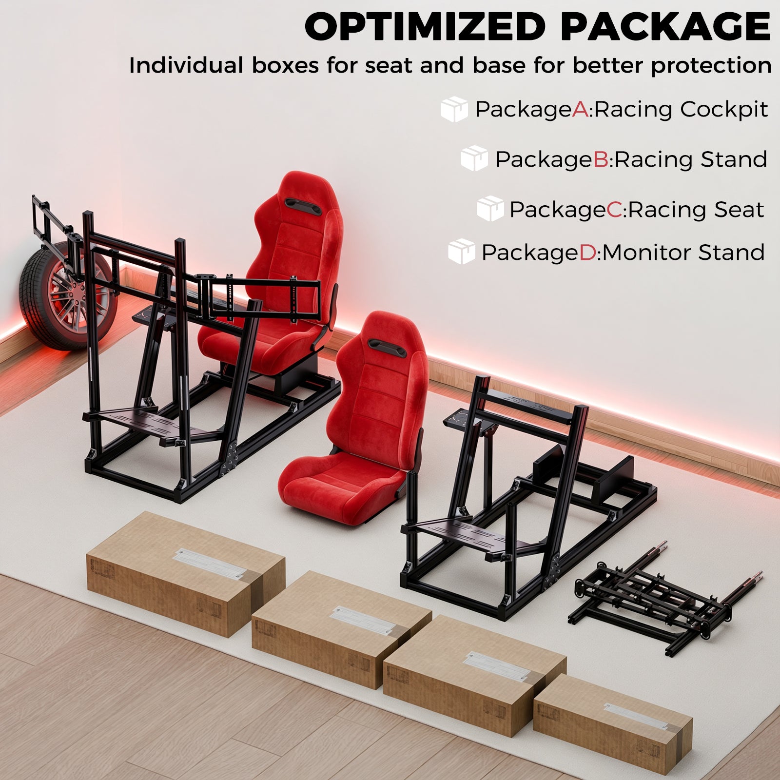 Minneer 4080 Aluminum Racing Simulator Cockpit with Suede Seat and Triple Monitor Stand, Fully Adjustability, Fit for Logitech, Thrustmaster, Fanatec G29 G920 T248, Not Include Steering Wheel,Pedals,Handbrake,Monitor