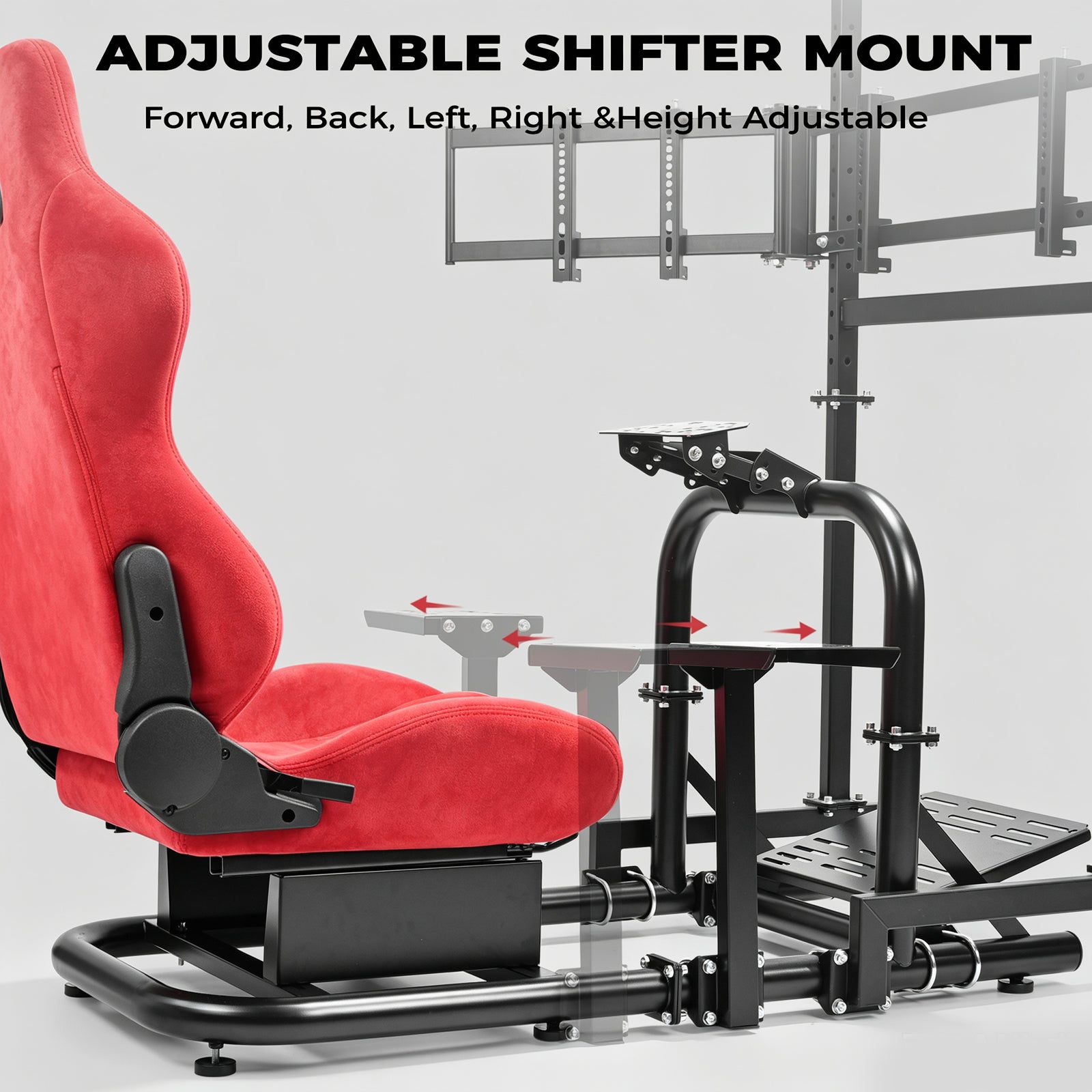 Minneer Racing Sim Cockpit with Triple Monitor Stand and Red Suede Seat, Wide Compatibility, Fit for Logitech,Thrustmaster, Fanatec G29 G923 T248,  Not Include Steering Wheel,Pedals,Handbrake