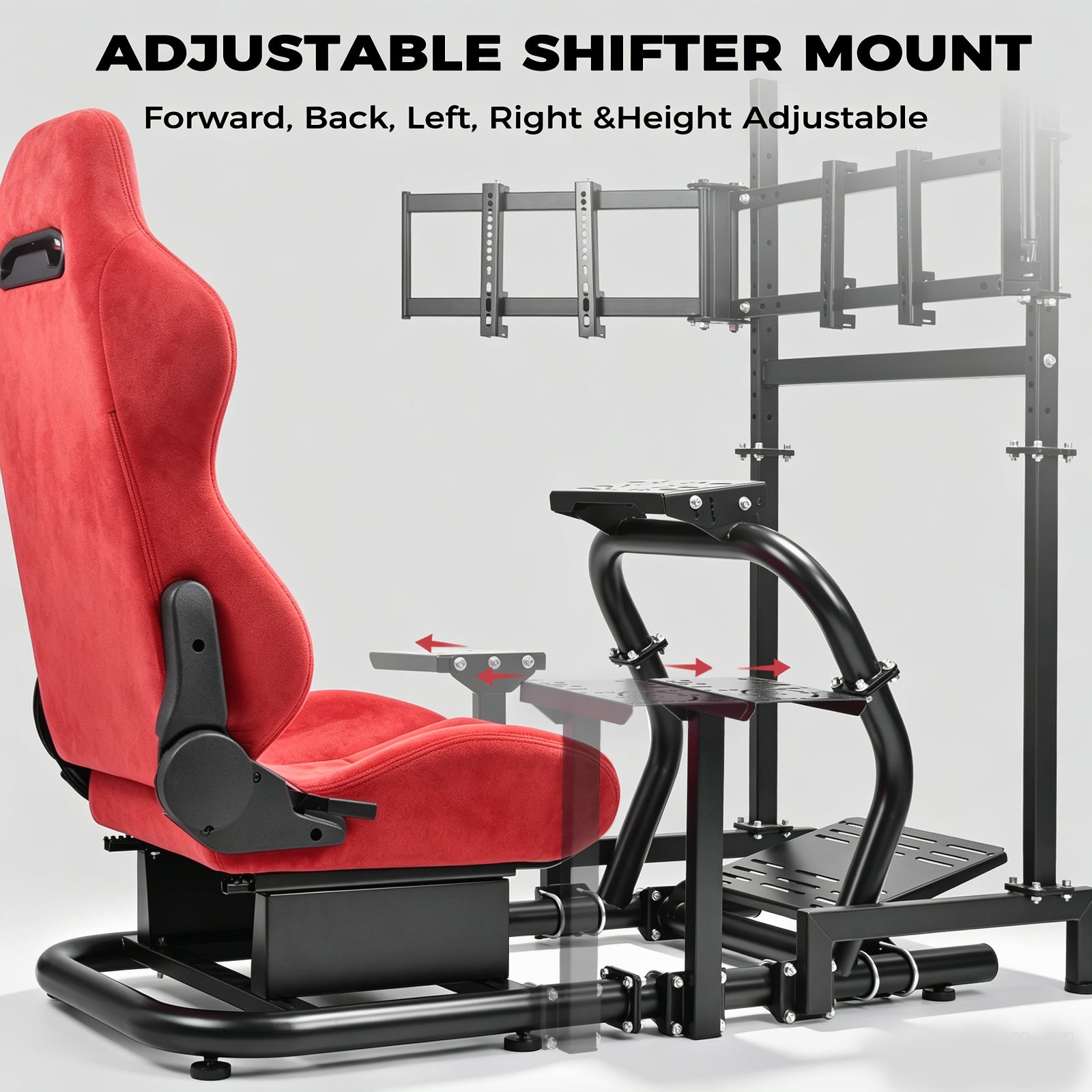 Minneer 50MM Adjustable Racing Cockpit with Red Suede Seat Triple Monitor stand Fit for Logitech G29 G920 G923, for Thrustmaster, for Fanatec Adjustable Racing Wheel Stand, Gaming Race Cockpit Without Steering Wheel Pedal Shifter