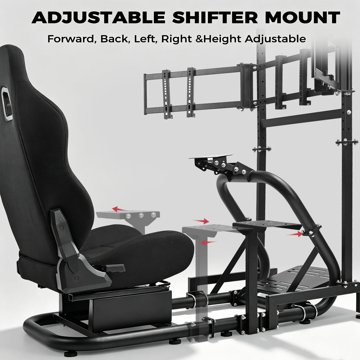 Minneer  Racing Simulator Cockpit with triple monitor stand and black seat Compatible with Logitech/Thrustmaster/Fanatec G29 G920 G923 T300RS CSL-DD, excludes steering wheel, pedals, monitor and gear shifter