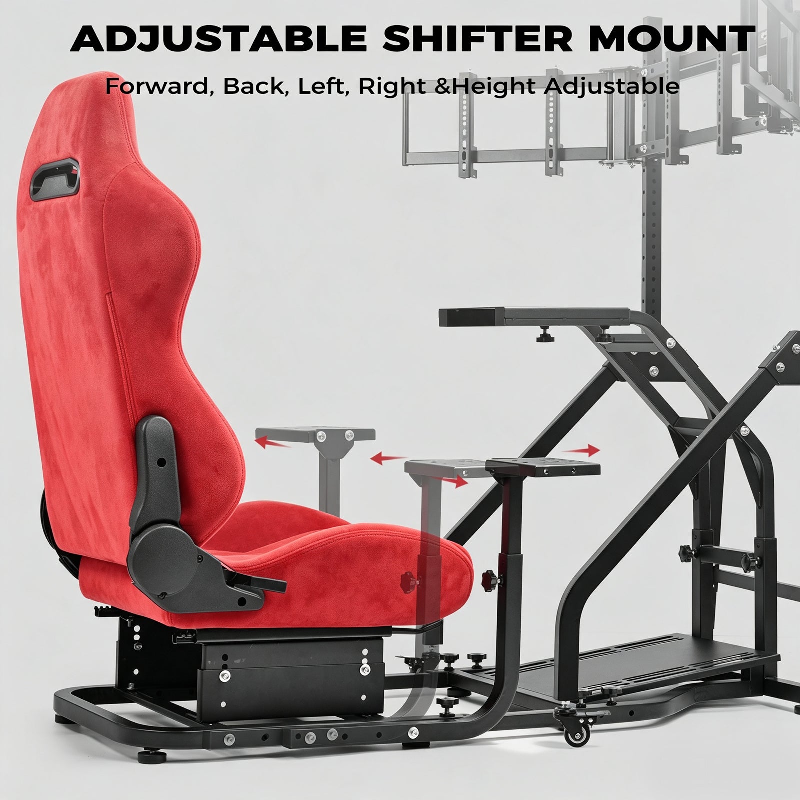 Minneer Steering Wheel Stand Racing Cockpit with Red Suede Seat Triple Monitor stand ,Unobstructed Design for Both Legs,Fit for Logitech/Thrustmaster G29,G920,G923,G25&T300RS,T80,T150 Adjustable, No Steering Wheel, Handbra
