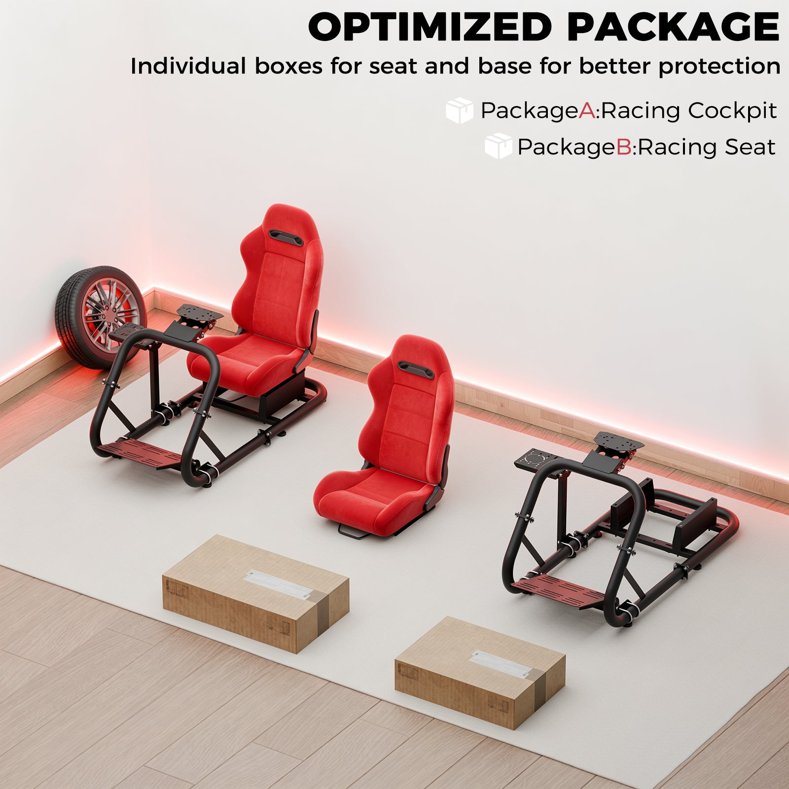 Minneer Racing Steering Wheel Stand with Red Suede Seat Fit for Logitech G29 G920, for Thrustmaster T248, for Fanatec,Gaming Simulator Cockpit, Wheel Pedal Handbrake Not Included