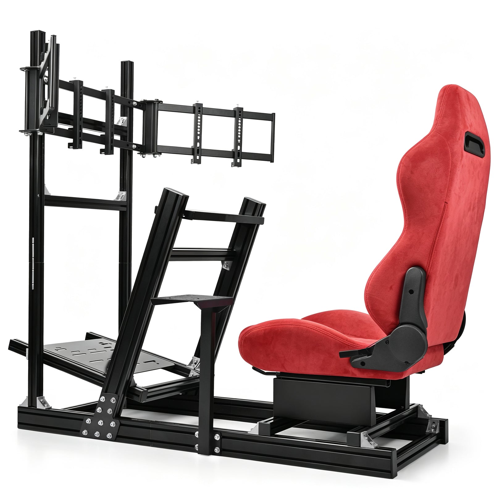 Minneer 4080 Aluminum Racing Simulator Cockpit with Suede Seat and Triple Monitor Stand, Fully Adjustability, Fit for Logitech, Thrustmaster, Fanatec G29 G920 T248, Not Include Steering Wheel,Pedals,Handbrake,Monitor