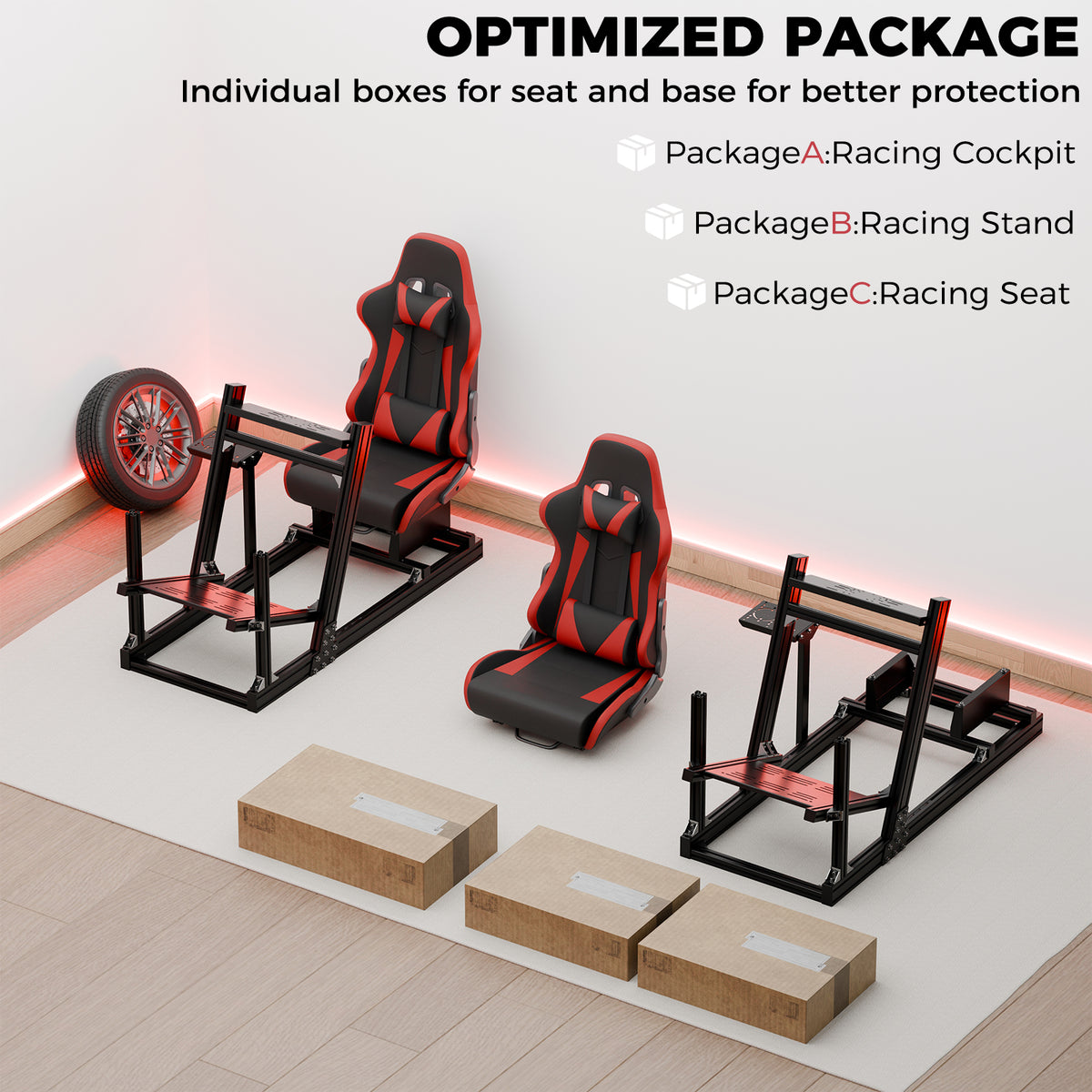 Minneer 4080 Aluminum Profile Racing Simulator Cockpit with Red Seat, Fully Adjustability, Fit for Logitech G920 & G923, Xbox, Thrustmaster T300Rs, Sim Frame 8040, without Steering Wheel, Pedals and Handbrak